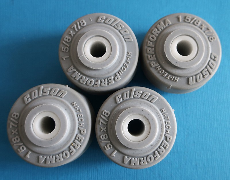 (4) COLSON PERFORMA WHEELS, 1-5/8″ x 7/8″, HUB 1-1/32″, 5/16″ AXLE