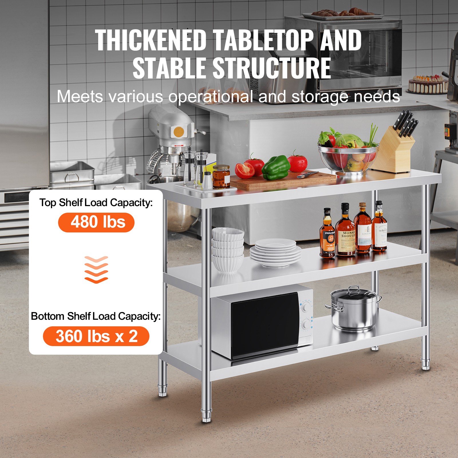VEVOR Stainless Steel Food Prep Table Commercial Kitchen Work Table 18″x48″