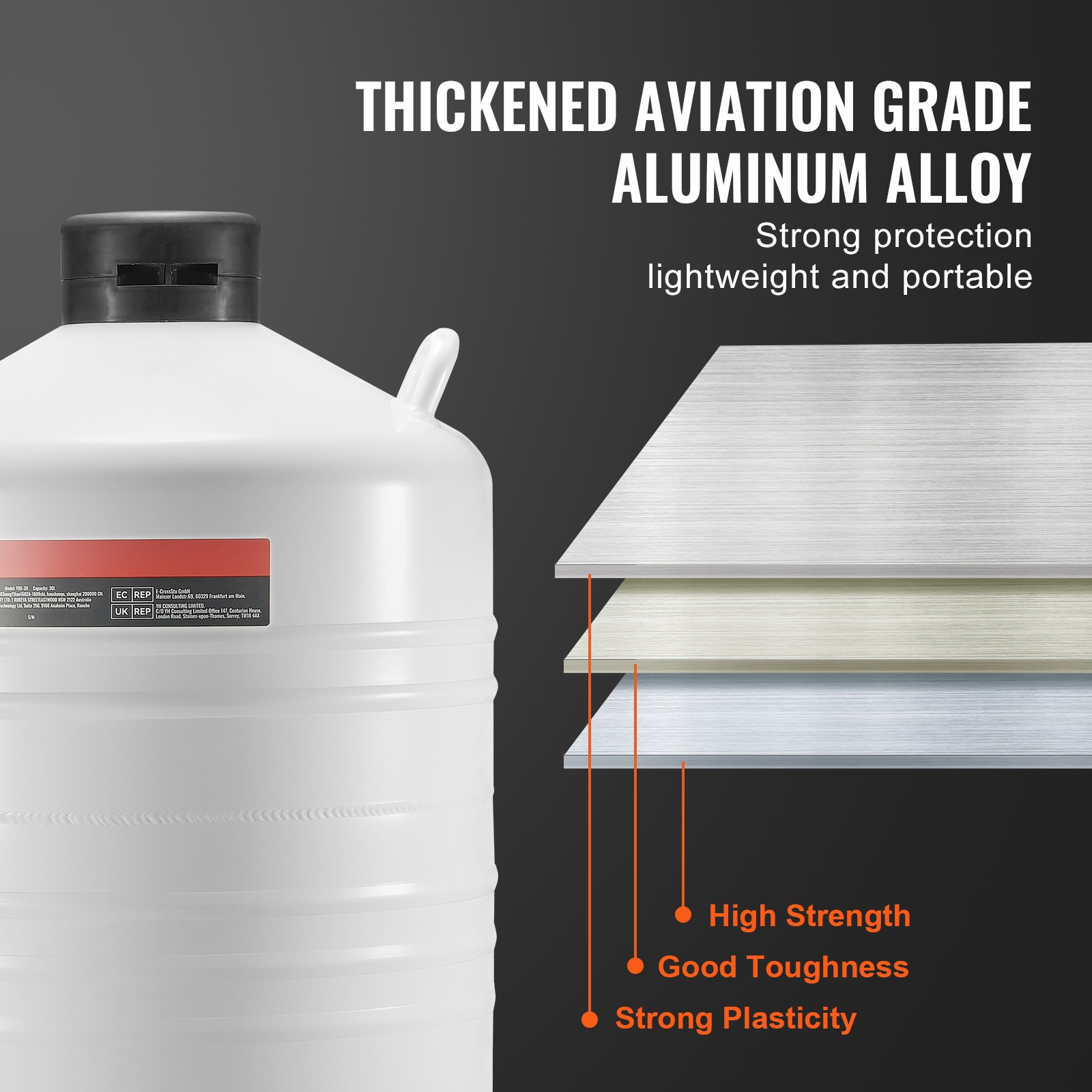 Liquid Nitrogen Tank 30 L Aluminum Alloy LN2 Container Dewar 6 Canisters