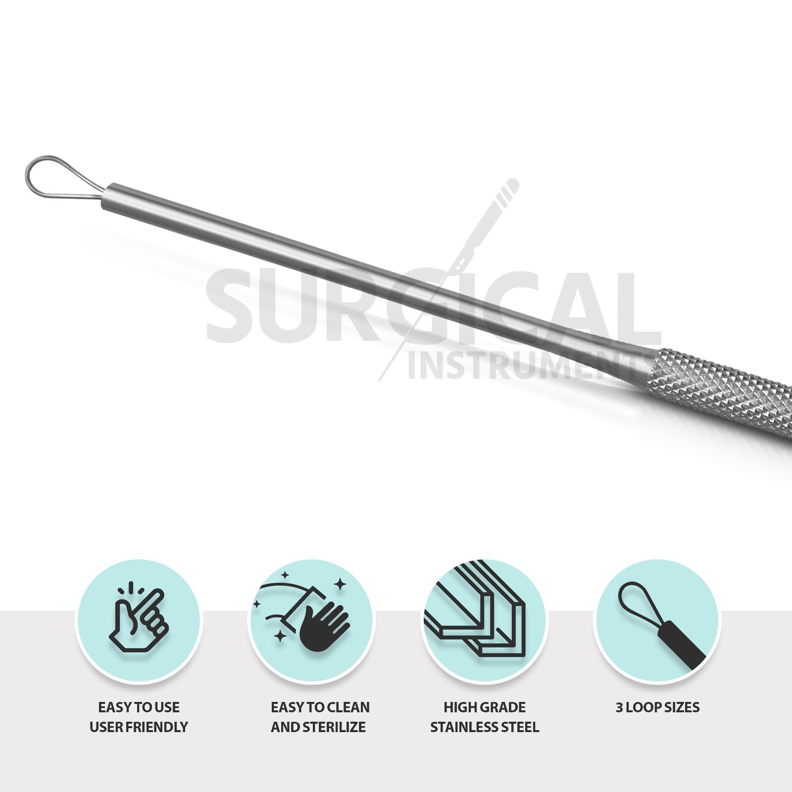 3 Pcs Billeau Ear Pick Ear Loop Curette Set Stainless Steel German Grade