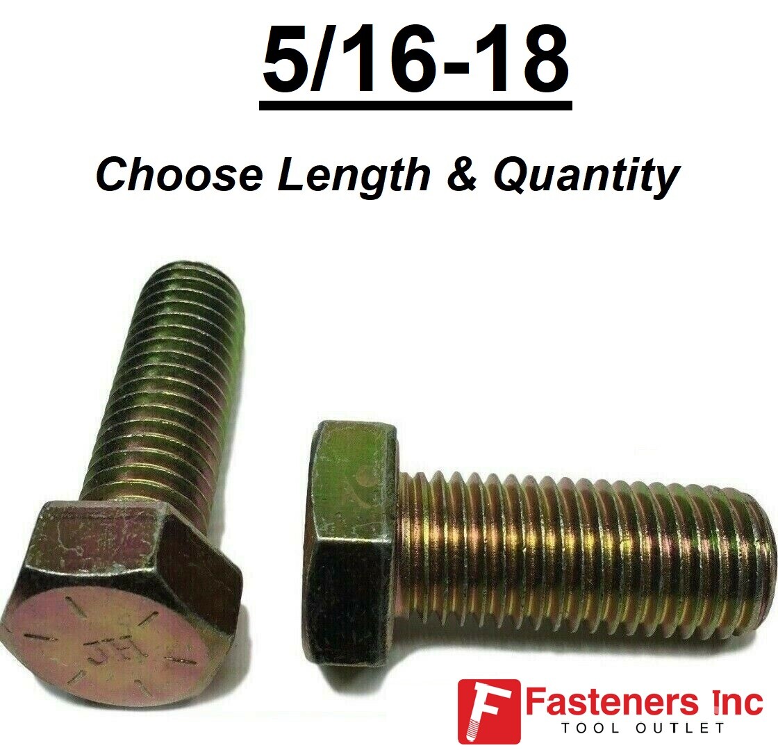 5/16-18 Grade 8 Hardened Hex Cap Screw Bolt Yellow Zinc (All Sizes & Qtys) 5/16″