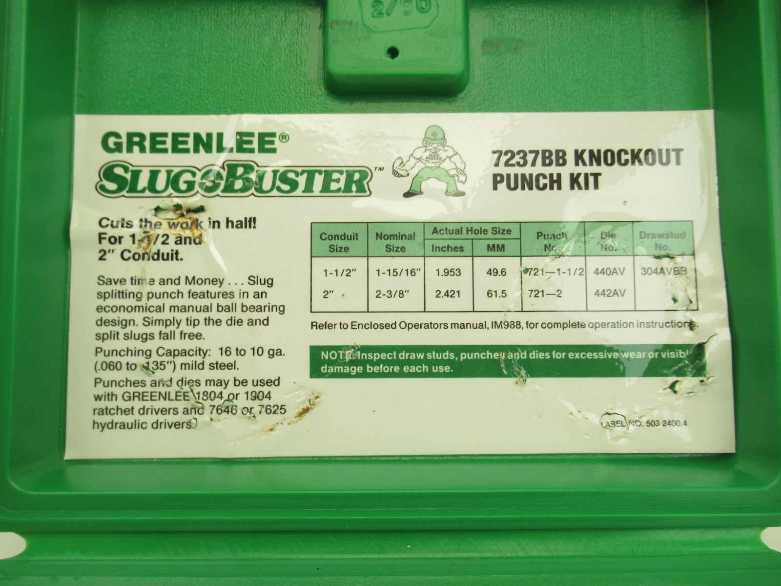 Greenlee Slug-Buster Knockout Punch Set Model 7237BB