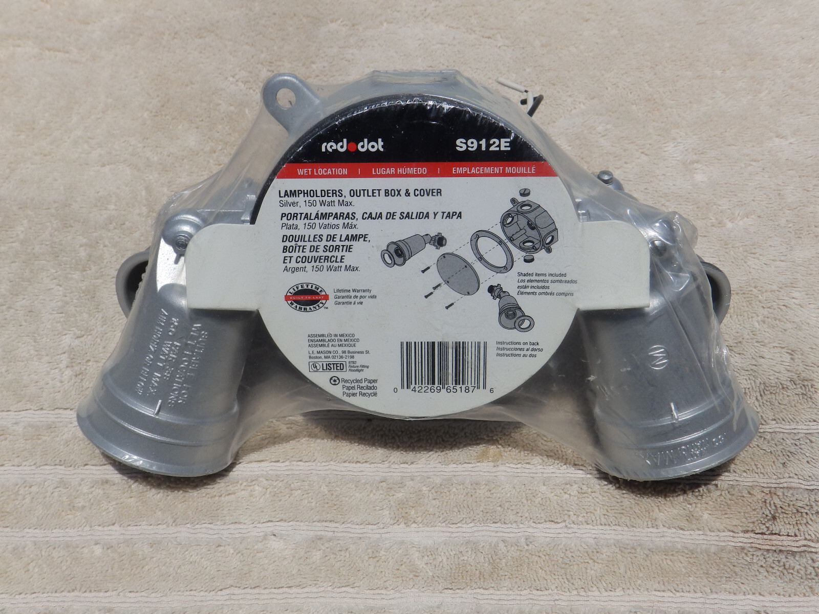 (2) Red Dot S912E Lamp Holders Outlet Box & Cover Silver 150 Watts Max