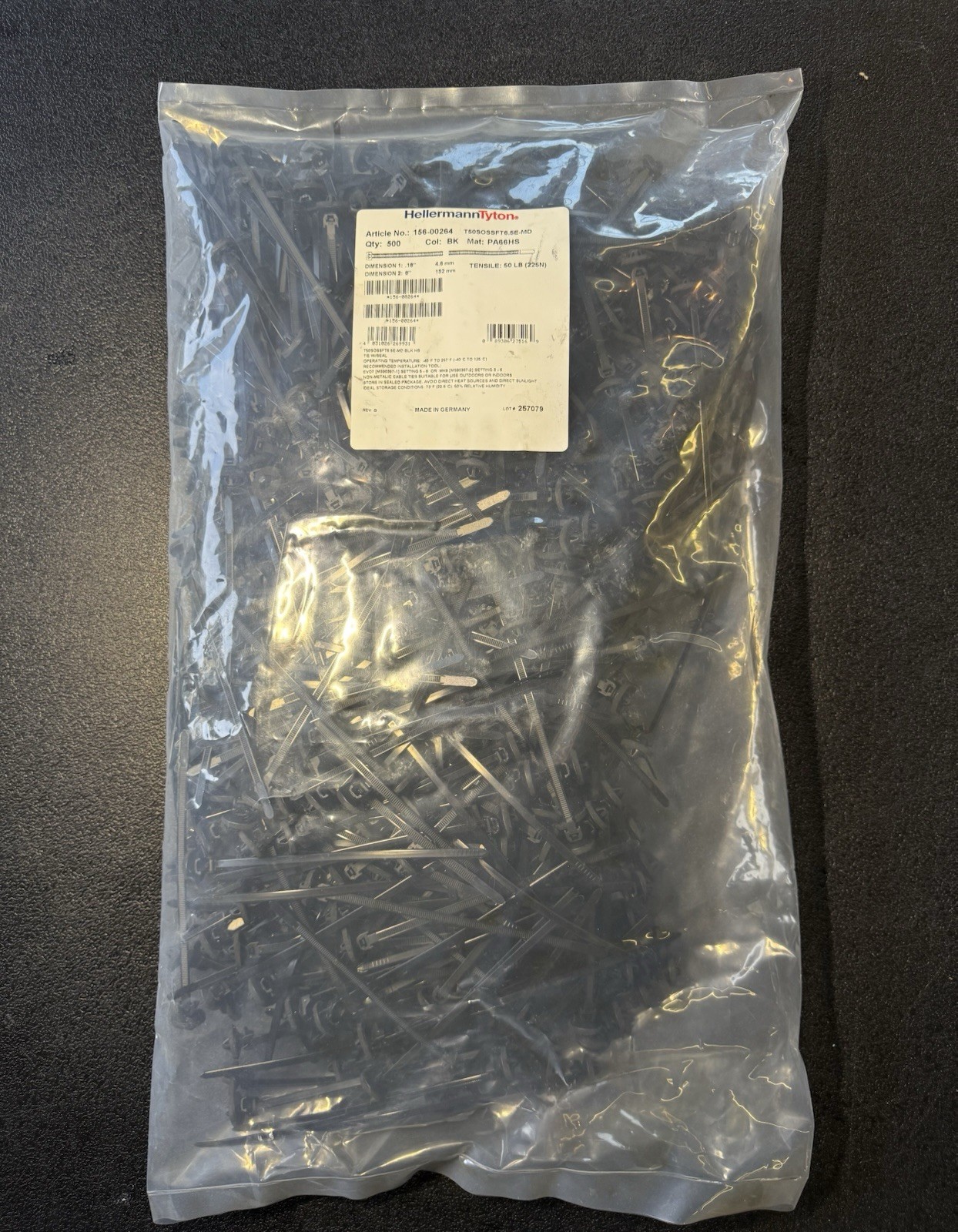 HellermannTyton T50SOSSFT6.5E-MD Black Cable Ties 6” 50lb Qty 500