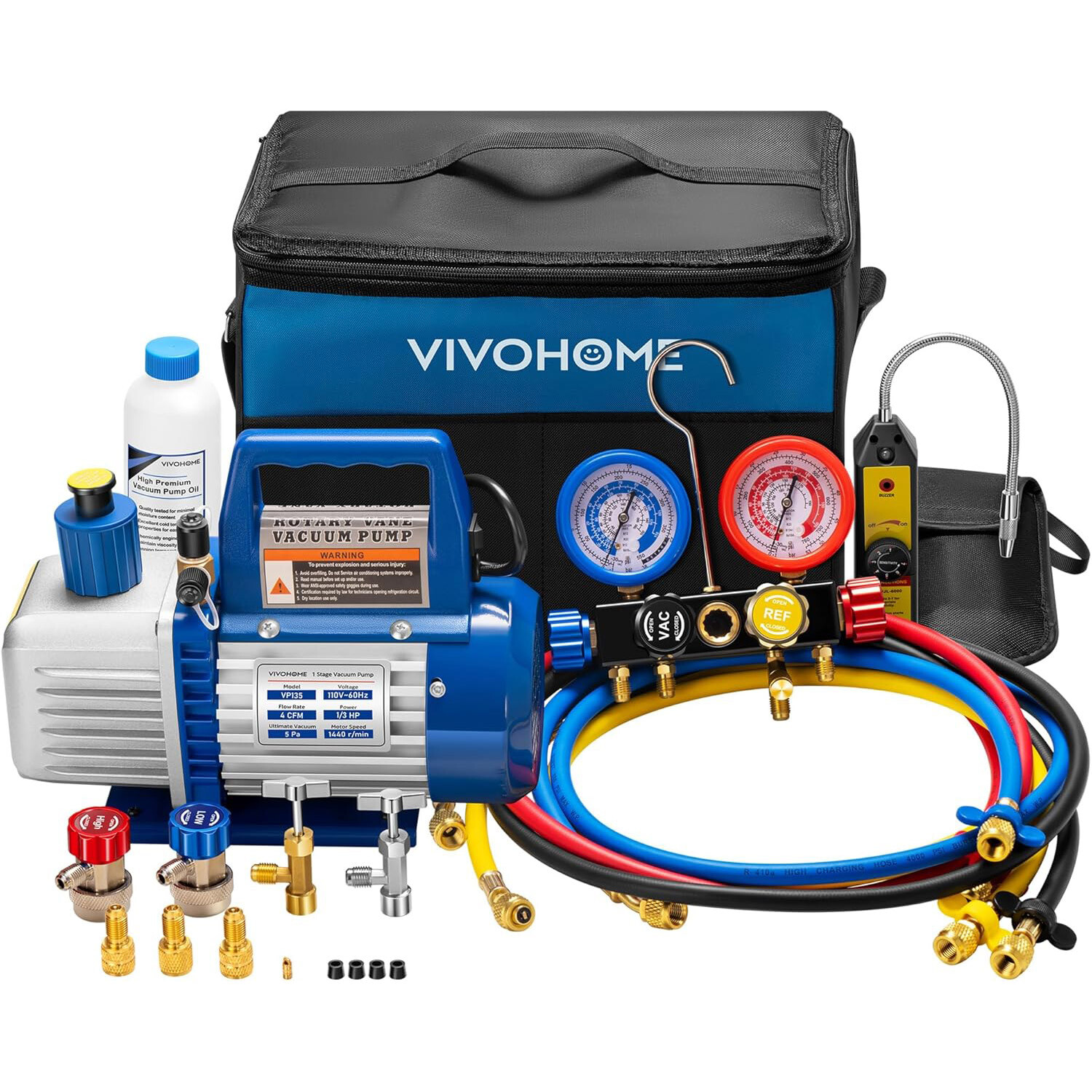 Upgraded 4CFM Vacuum Pump HVAC Refrigeration AC Manifold Gauge Set Leak Detector