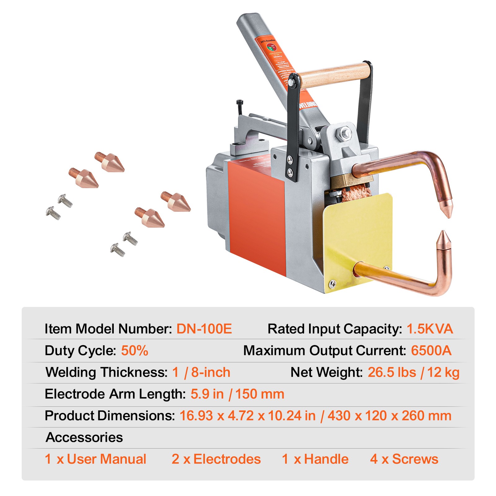 VEVOR Portable Spot Welder 1/8-inch Thick Spot Welder with 1.5KVA Input Capacity