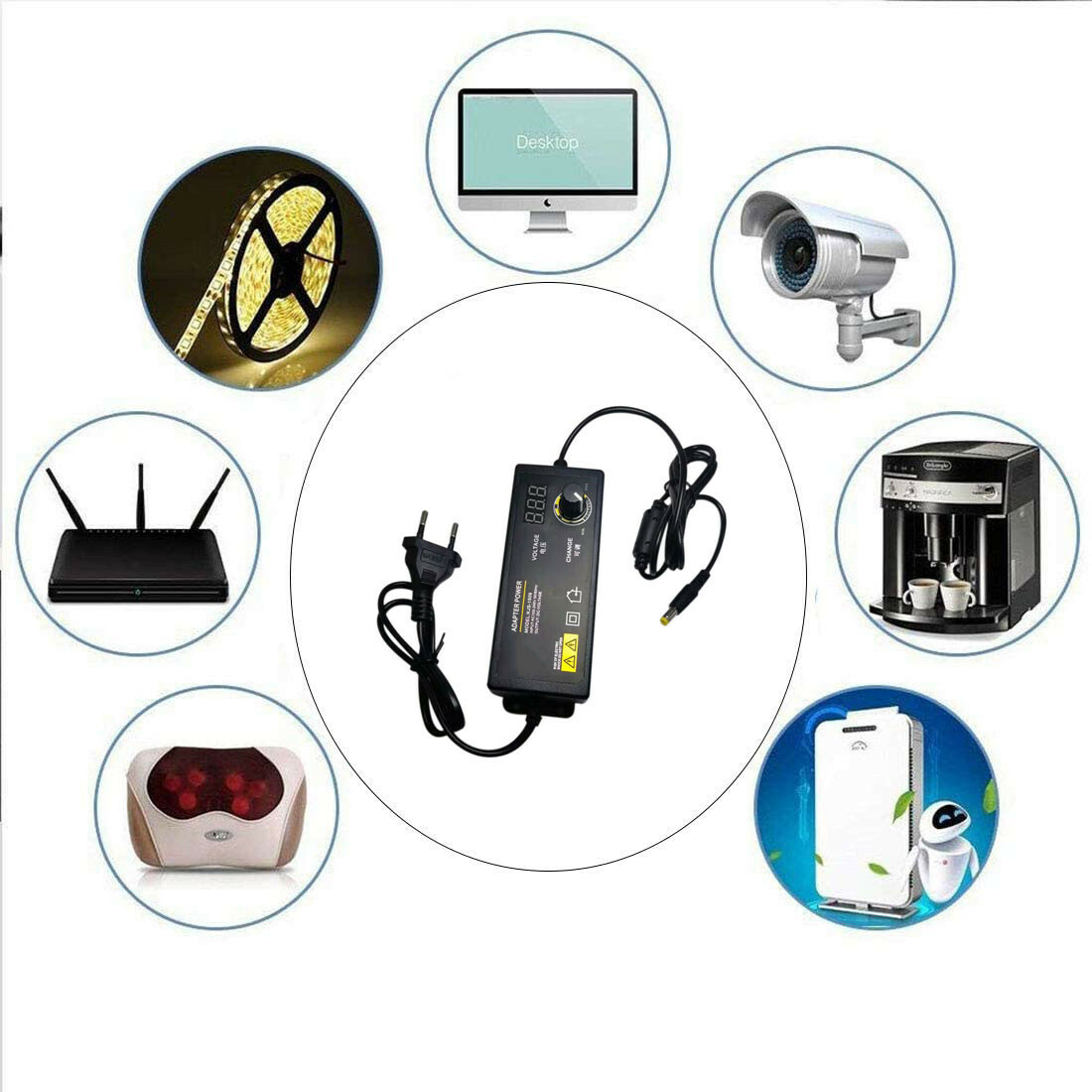 60W Adjustable Voltage 3 to 24V AC/DC Switch Power Supply Adapter 9 Plugs LED