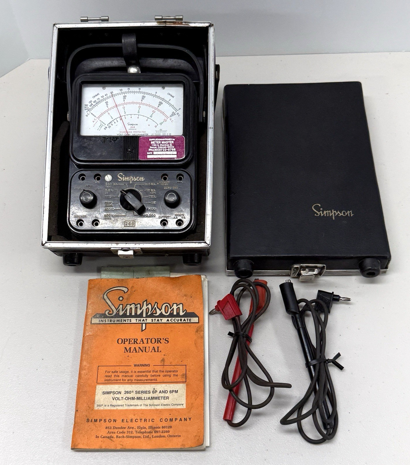 VINTAGE SIMPSON 260 6P MULTIMETER WITH CASE PROBES & MANUAL