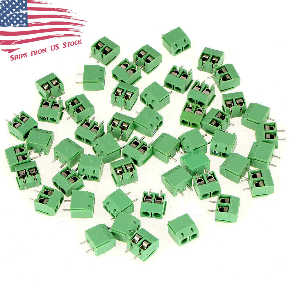 100Pcs 2-Pin Screw Terminal Block Connector 5.08mm PCB Mount Green KF301-2P 100X