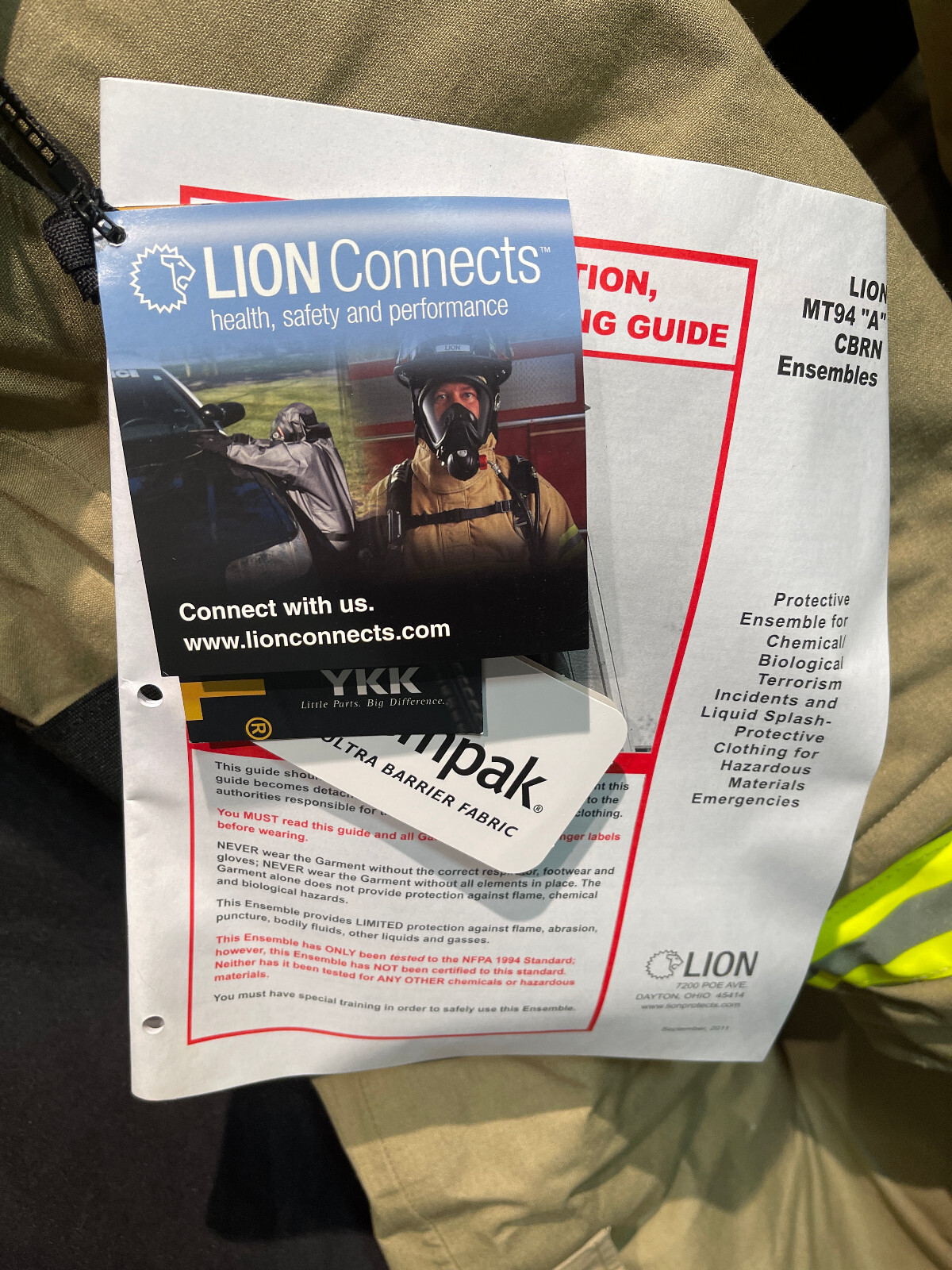 Lion MT94 CBRN One Piece Multi-Threat Protection Suit GORE CHEMPAK Haz Mat Large
