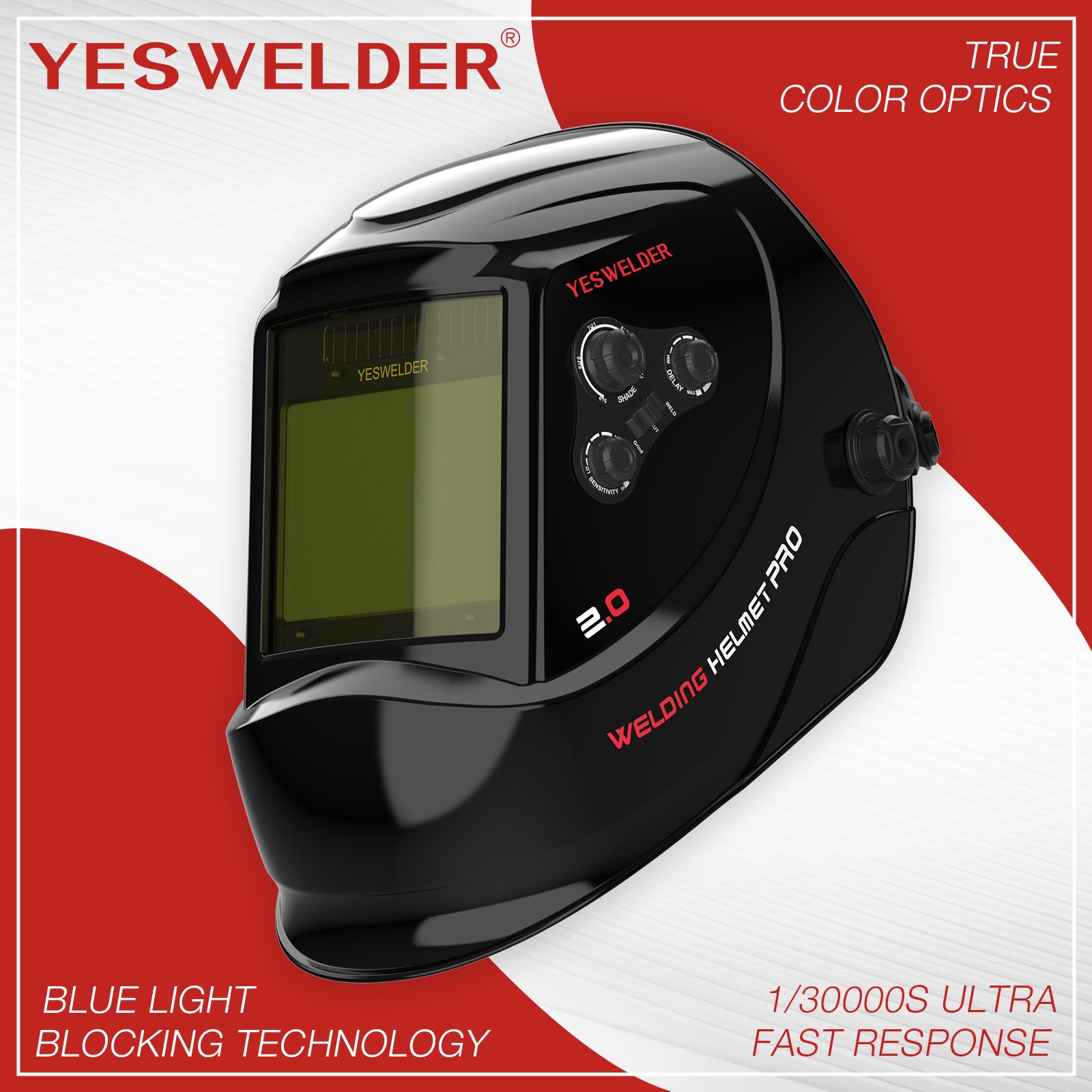 True Color Solar Welding Helmet, Auto Darkening, Large View 4 Sensors Grind Weld