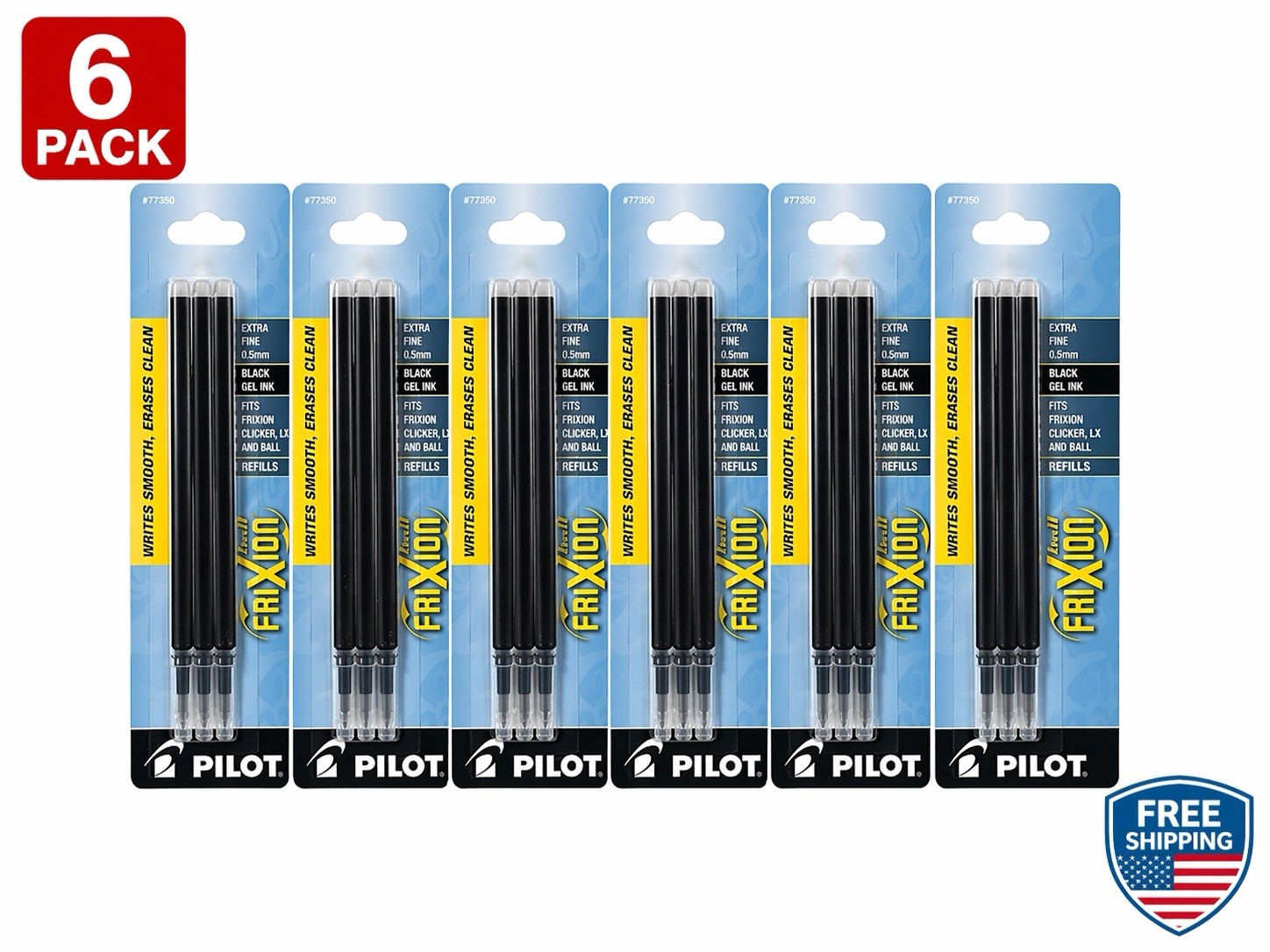 Pilot FriXion Ball Refill 0.5mm Black Ink 6 Pack Erasable Refills (77350)