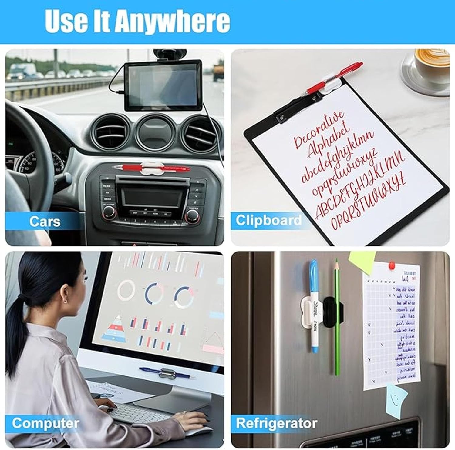 6 Pack Adhesive Pen Holder – Self-Adhesive Silicone Organizer Set White/Grey