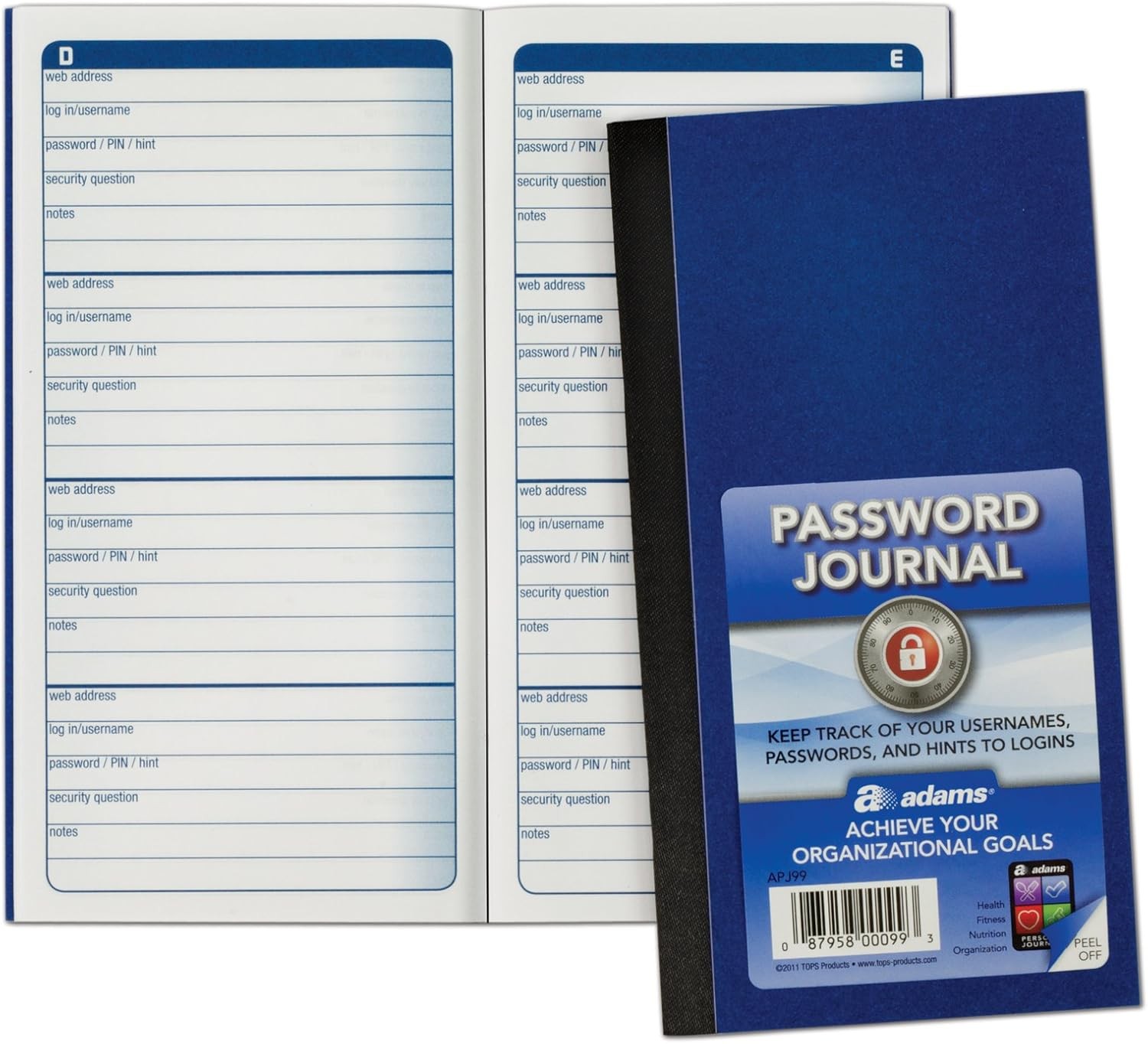 Adams Password Journal, 6.25 x 3.25 Inches (APJ99), 1 Count (Pack of 1), Blue