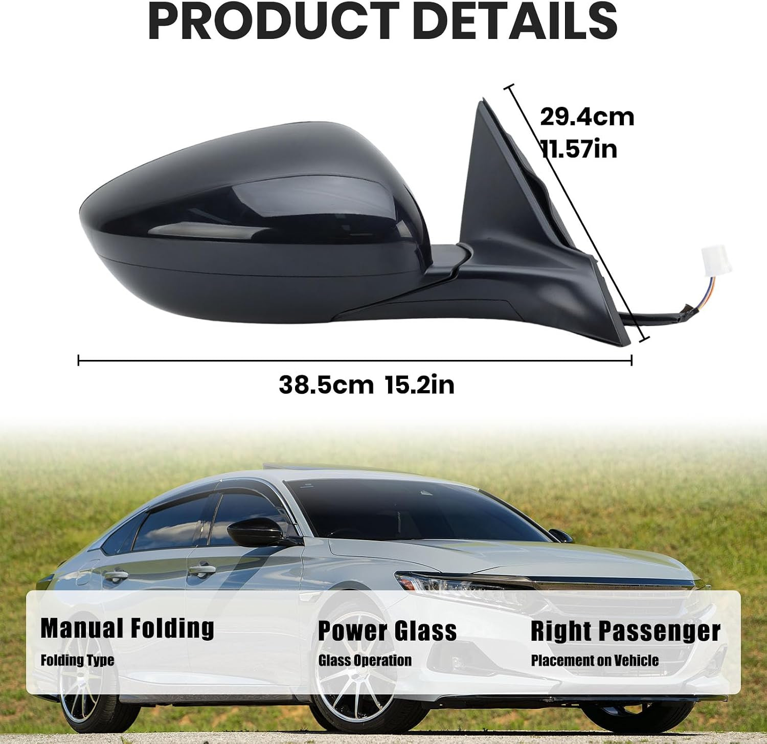 Right Passenger Side Mirror Compatible with Honda Accord LX Sport 1.5T 2018-2025
