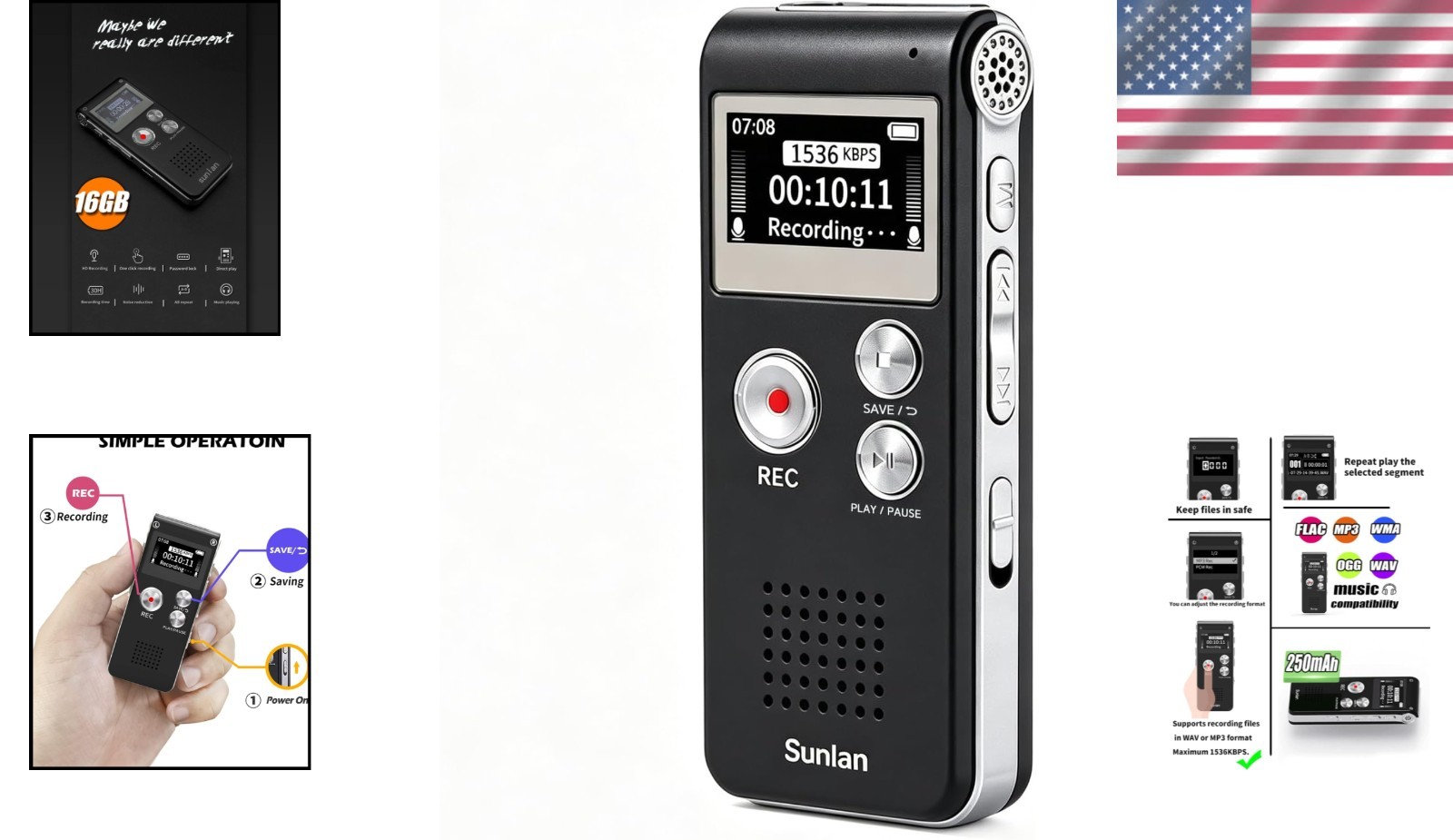 USB Rechargeable Voice Recorder 16GB – Noise-Cancellation for Optimal Clarity