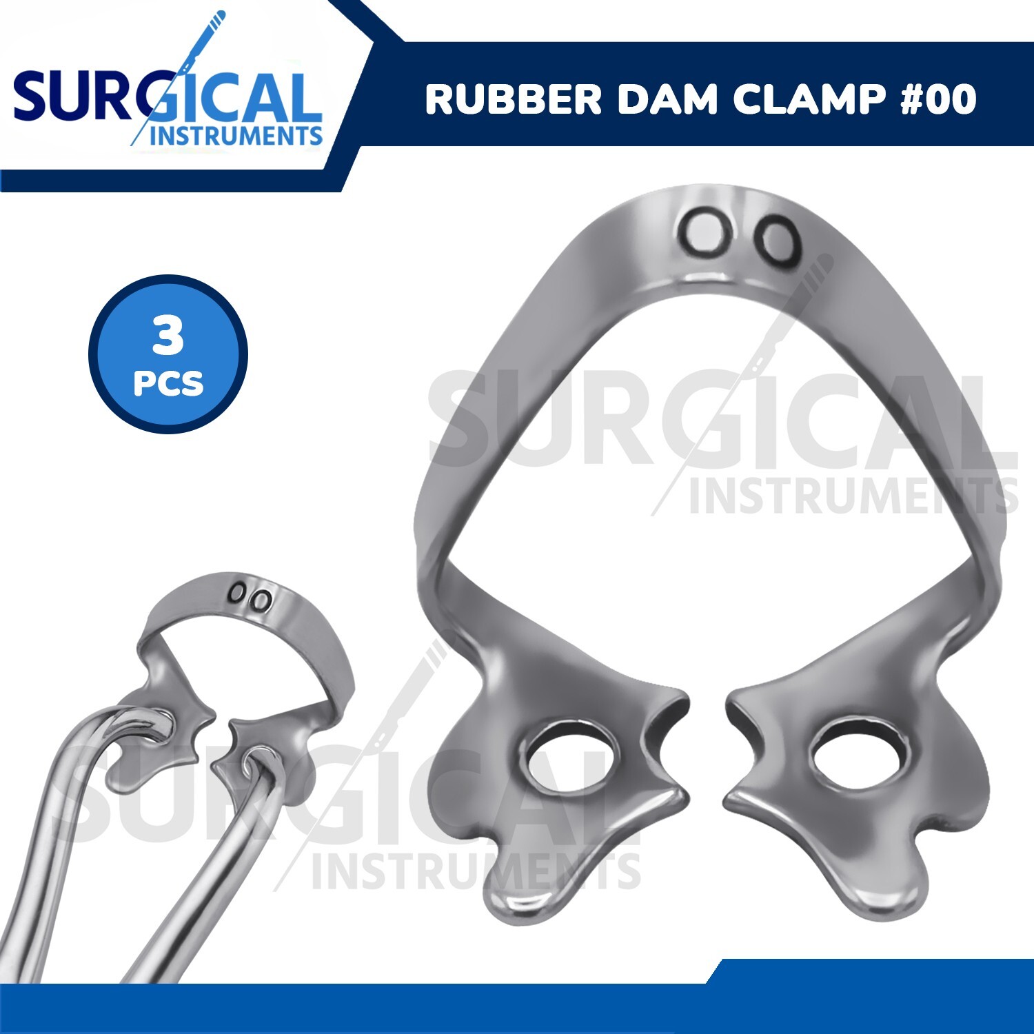 3 Pcs Endodontic Rubber Dam Clamps #00 Stainless Steel German Grade
