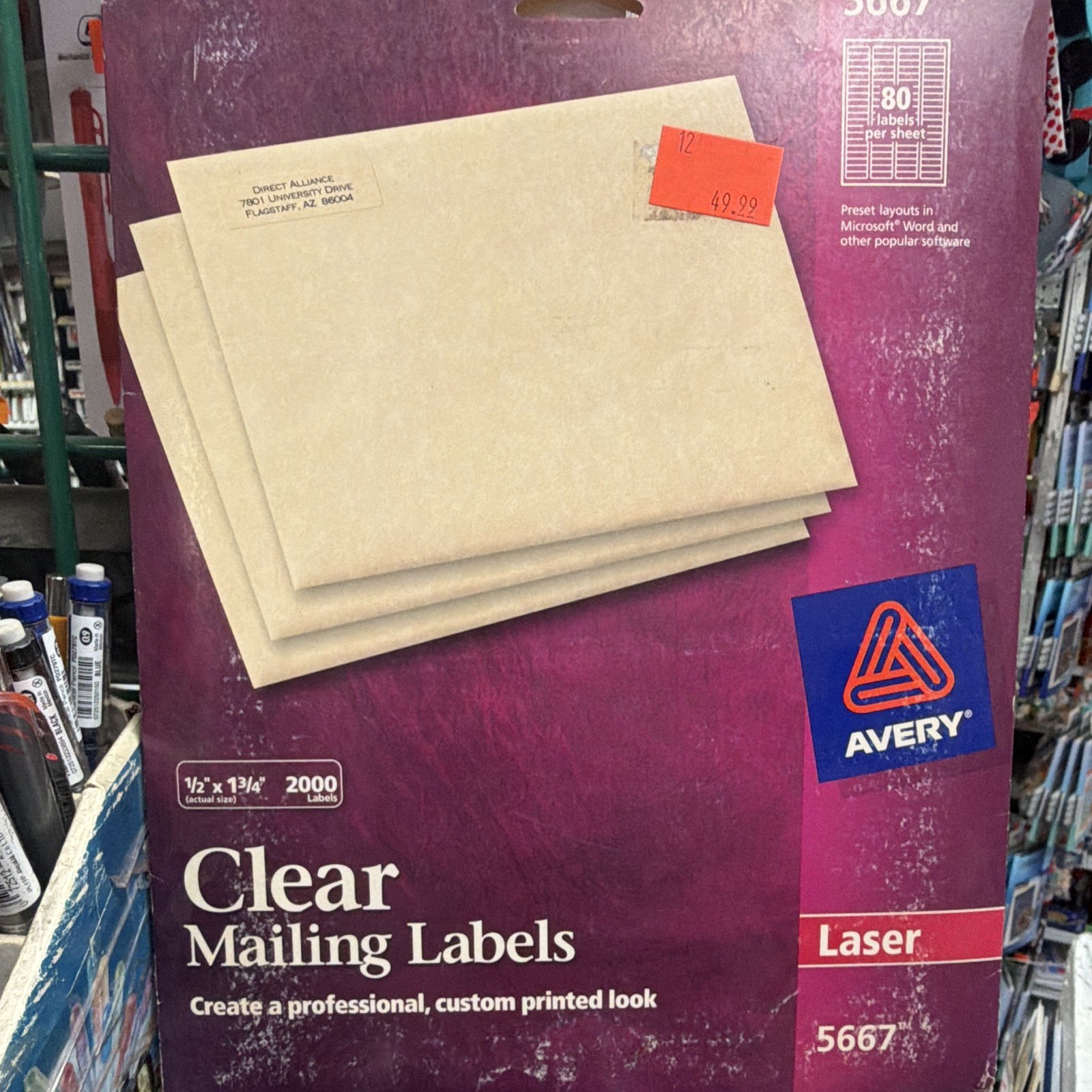 Avery 5667 Clear Mailing Labels, Laser, 1/2 x 1-3/4, 2000 Labels