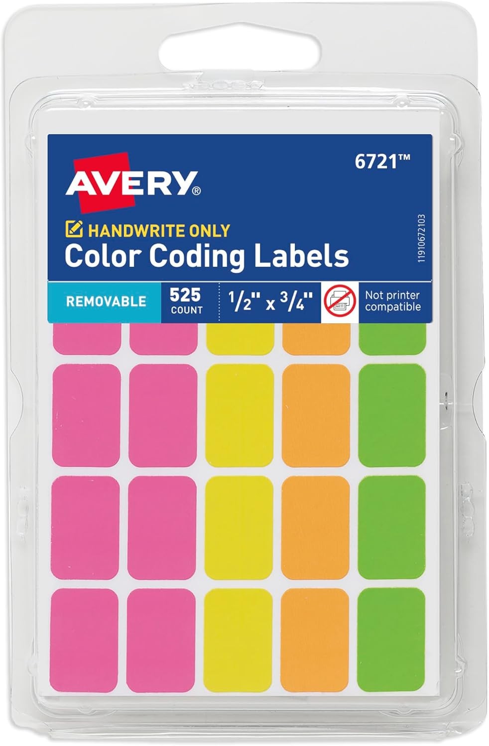 3 Pack Avery Removable Removable Color Coding Labels, 525 Ct