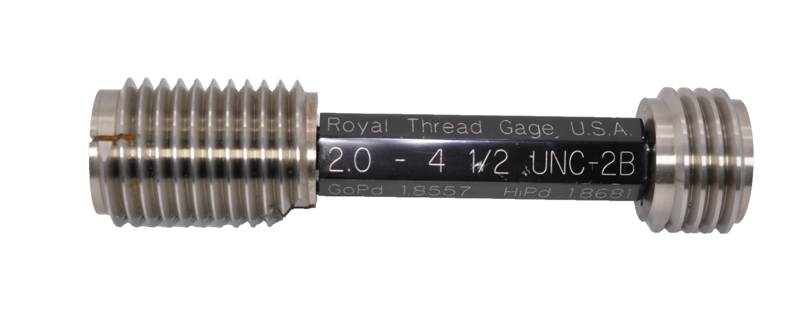 2 x 4-1/2 UNC-2B ~ Thread Plug Gage ~ GO / NotGo ~ 2.000 ~ 4.5 TPI ~ Royal Gage