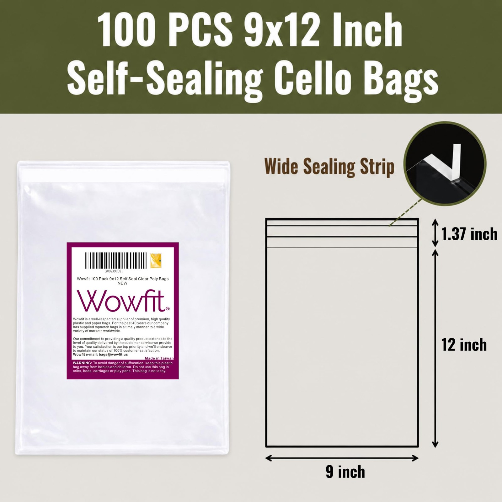 100 Count 9×12 Inch Clear Cellophane Plastic Bags Resealable Self-Sealing Cel…