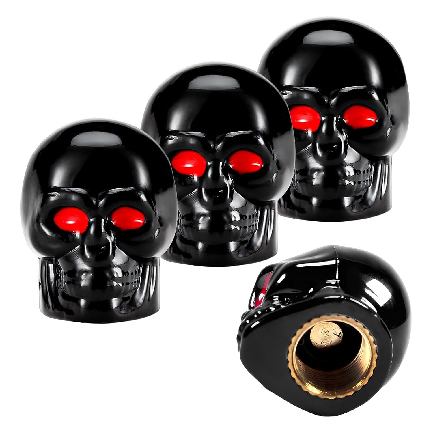 4 PCS Skull Style Tire Valve Stem Caps, Antirust Copper Core Auto Tire Stem Cove