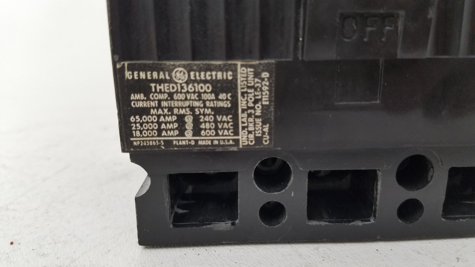 THED136100 GE 100 Amp 600 Volt 65kA@240V Circuit Breaker – Next Day Option
