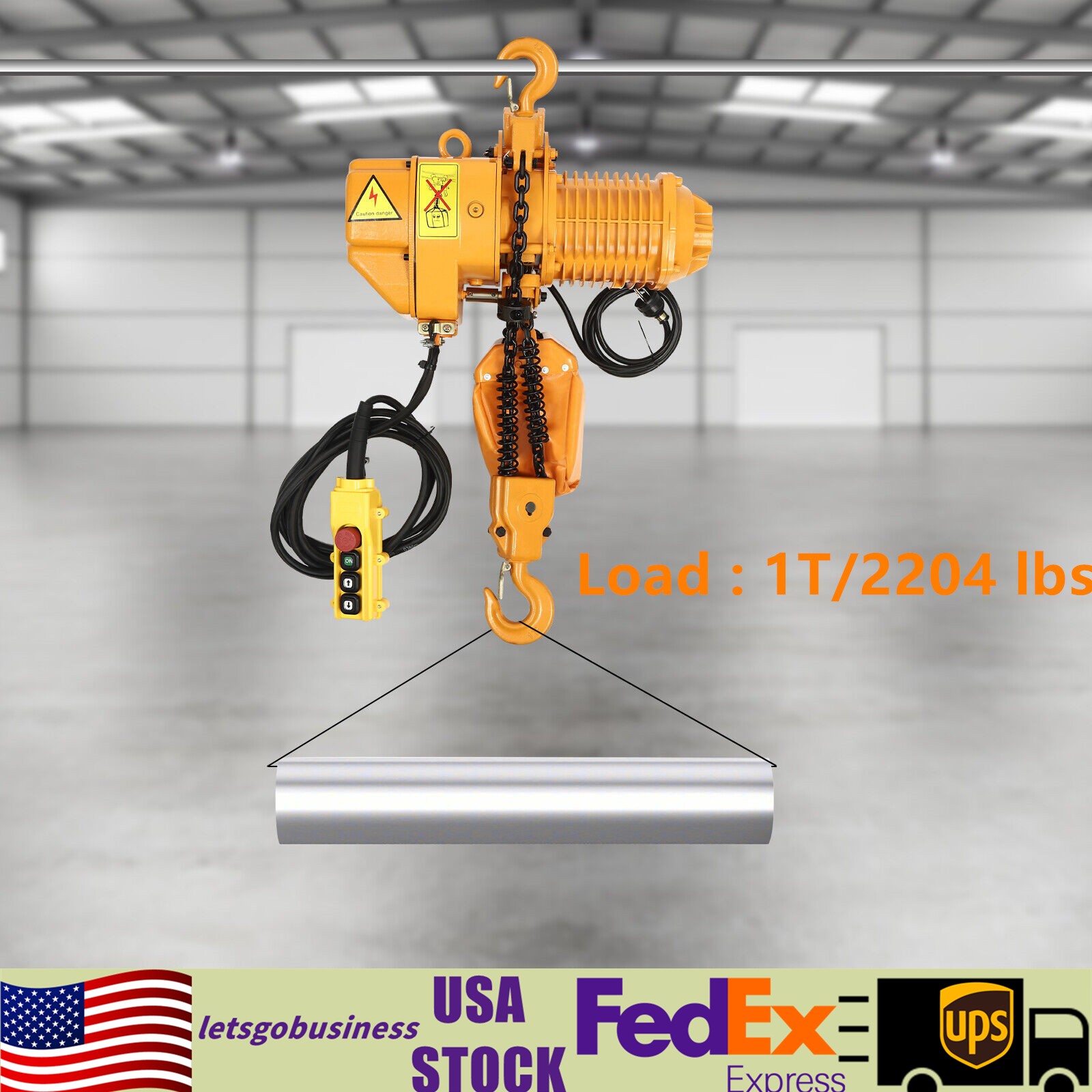 110V 1.6KW 2204LBS 1Ton Electric Chain Hoist Single Phase Hoist Crane 10FT Chain