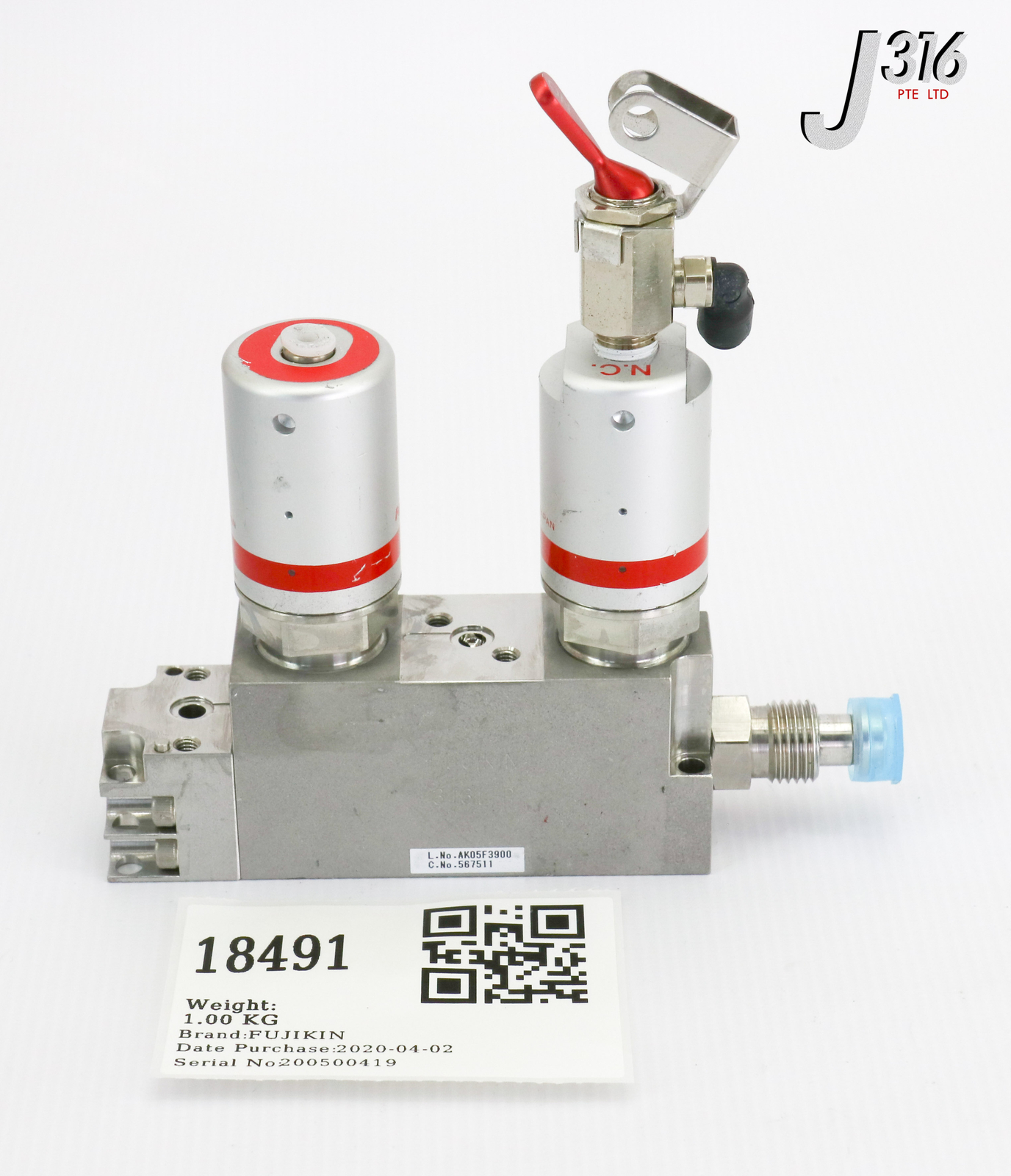 18491 FUJIKIN DIAPHRAGM BLOCK VALVES, TYPE N.C., O.P. 0.5~0.6MPA 567511