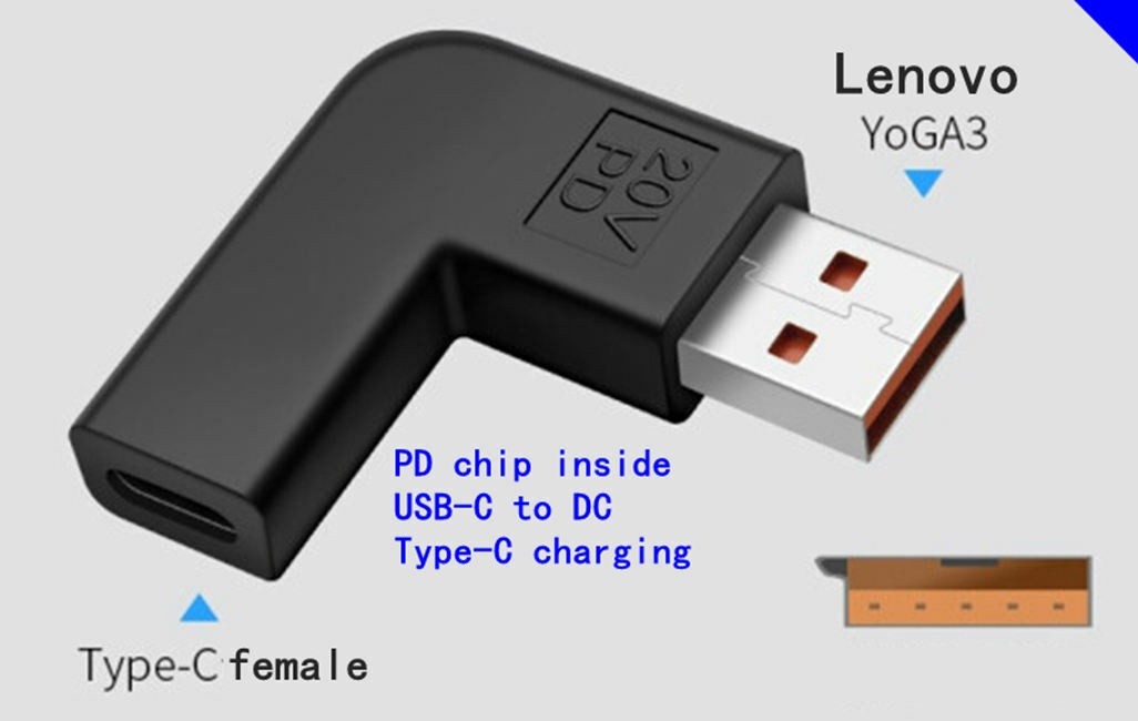 USB Type C to DC Plug Adapter for Notebook YOGA3 Charger Max PD20V 65W *tm