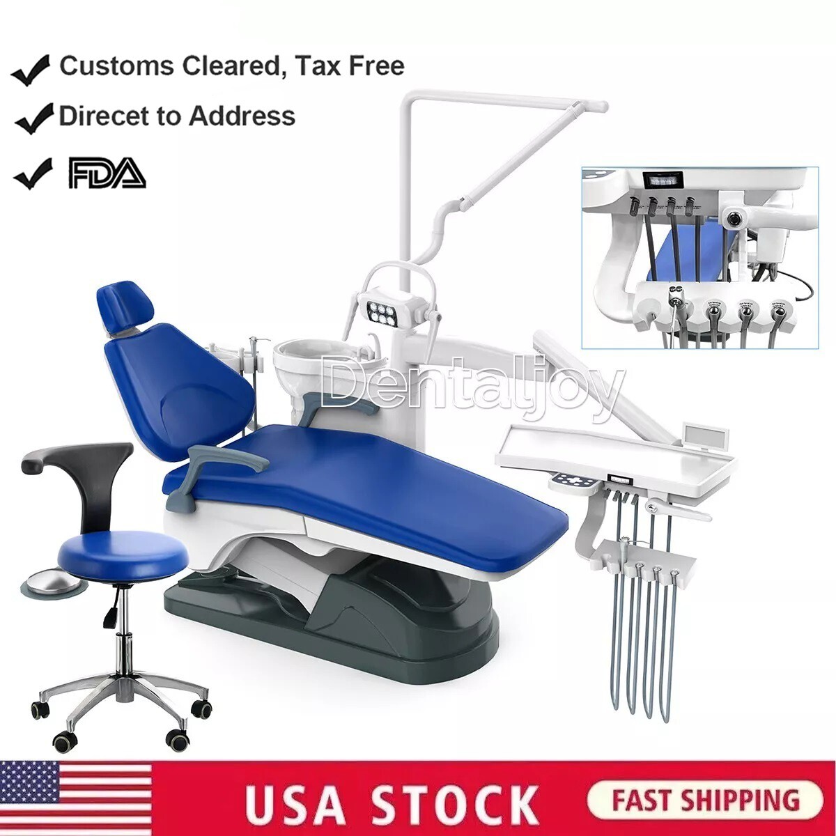 FDA Dental Unit Chair Computer Controlled DC Motor PU Hard Leather+Dentist Stool