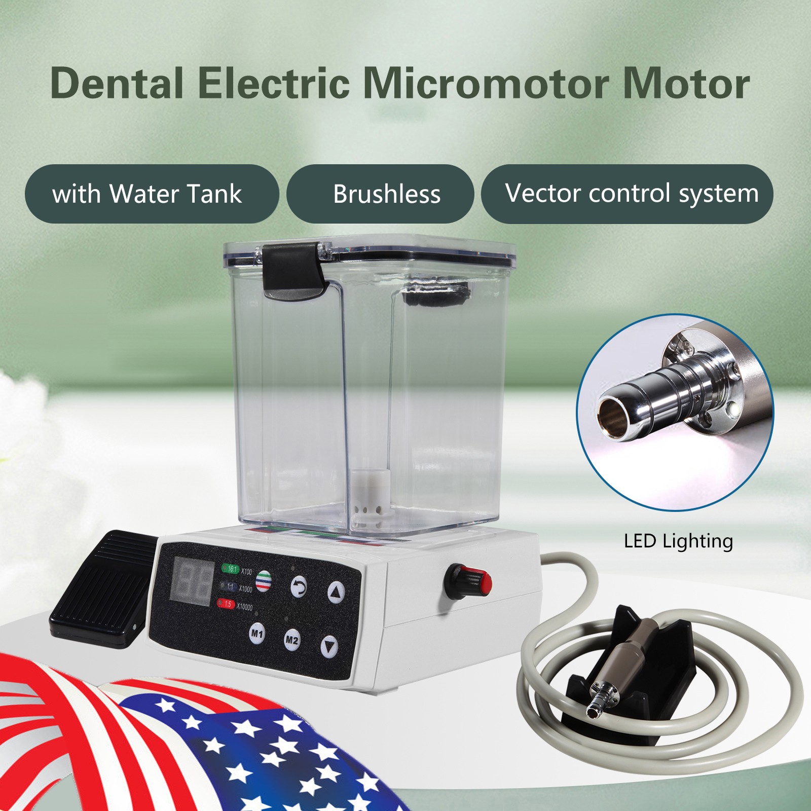 Dental Electric LED Brushless Micro Motor/1:1/1:5 Increasing Handpiece USA