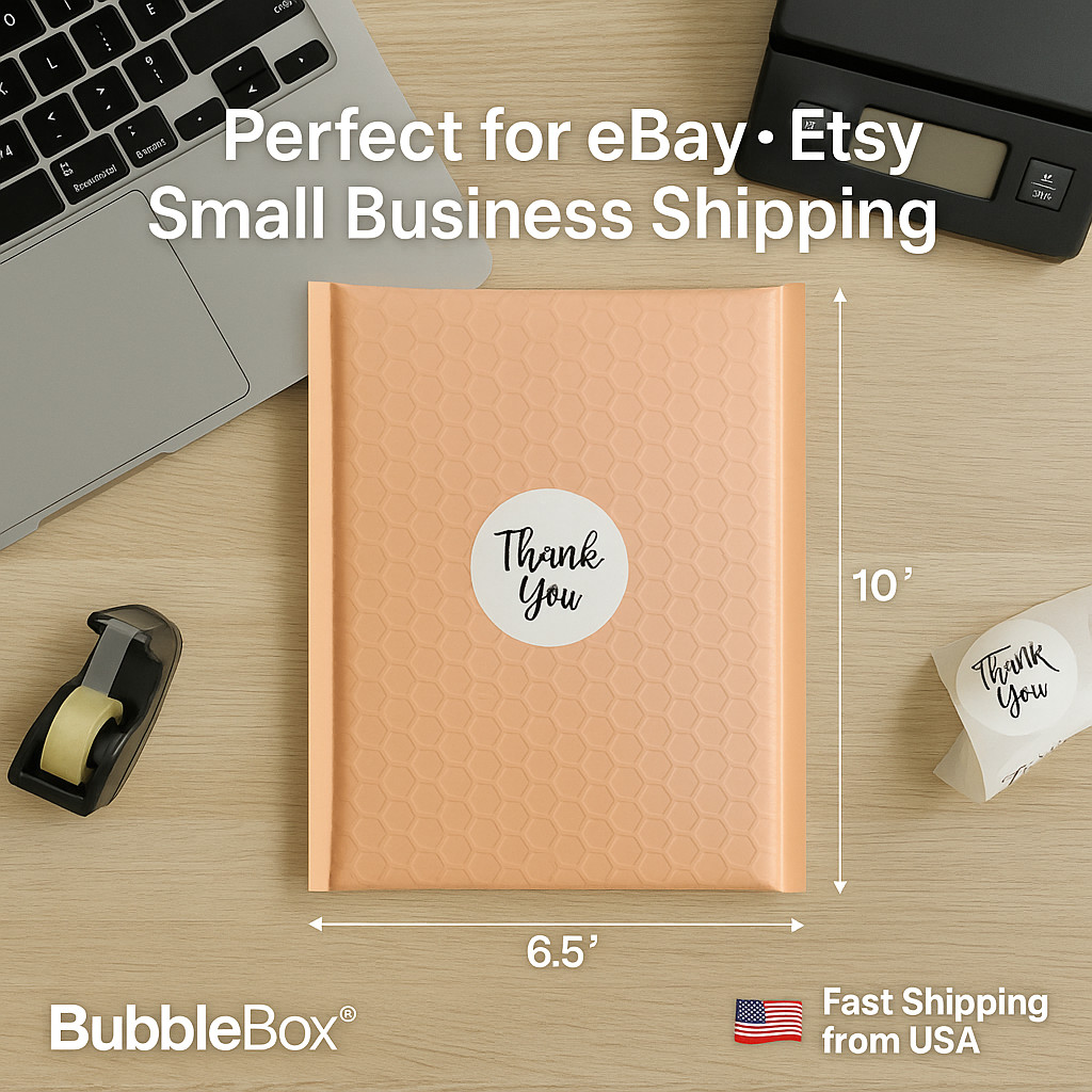 Peach Poly Bubble Mailers 6.5×10 Self-Seal Padded Envelopes | 25–1000 Pack | US