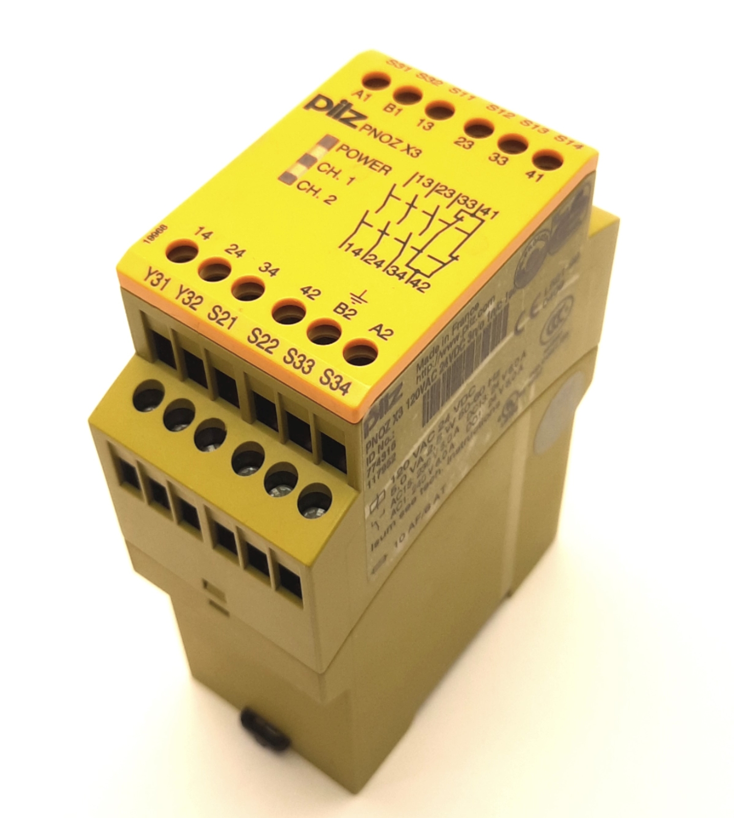 Pilz PNOZ X3 774316 E-STOP Relay Safety Gate Monitor 120VAC/24VDC 3NO-1NC-1SO