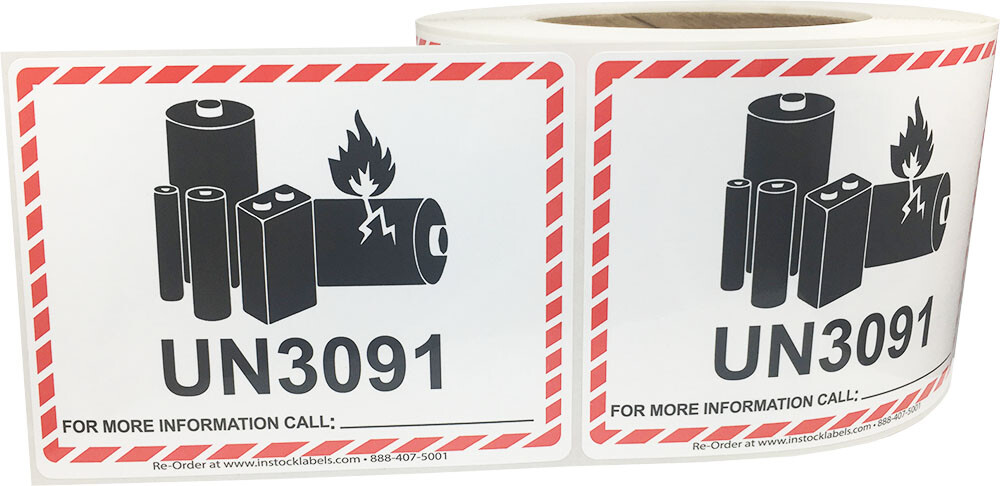 Lithium Battery UN3091 Shipping Labels, 3.25 x 4.25 Inches, 500 Labels on a Roll