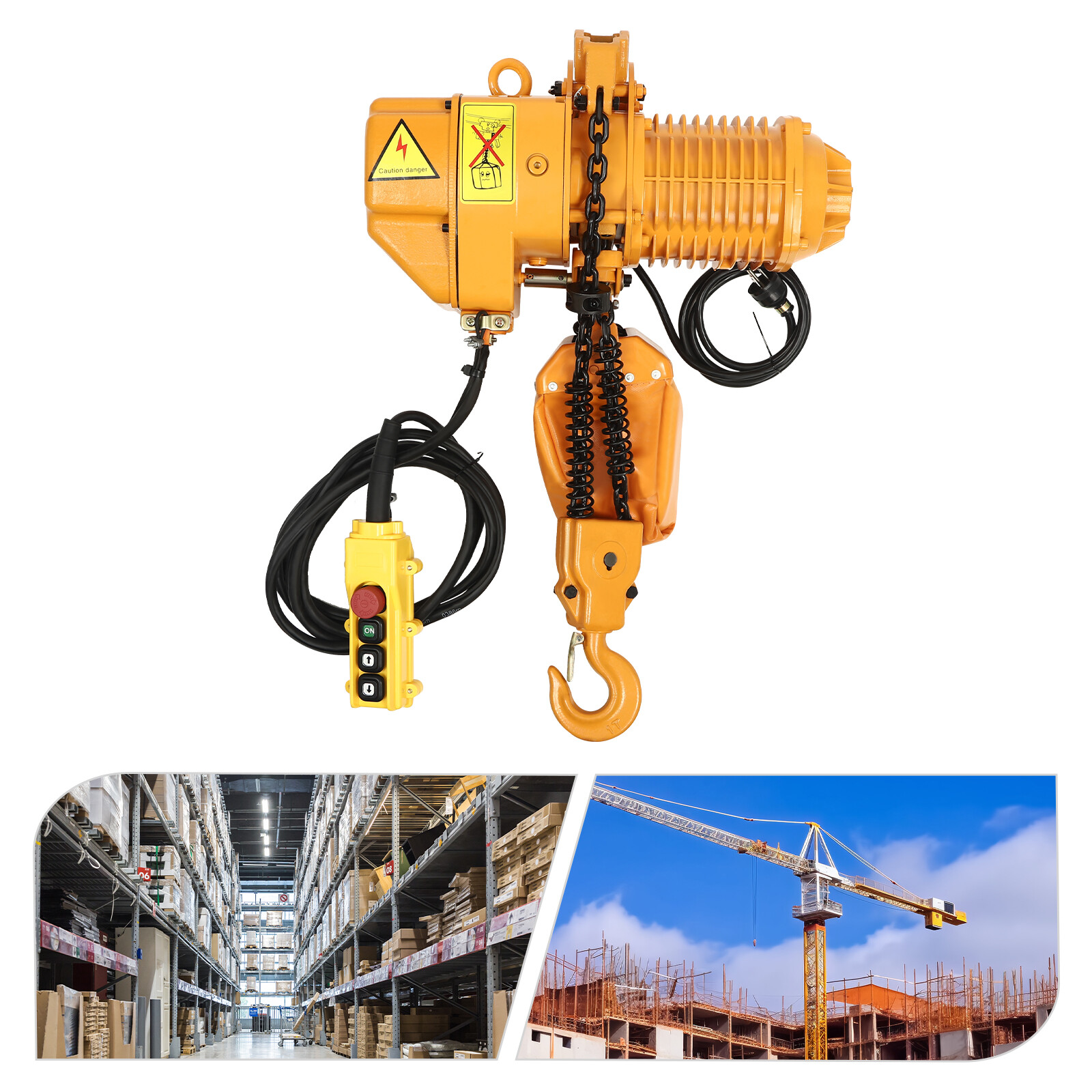 Single Phase Hoist Crane 10FT Chain 110V 1.6KW 2204LBS 1Ton Electric Chain Hoist