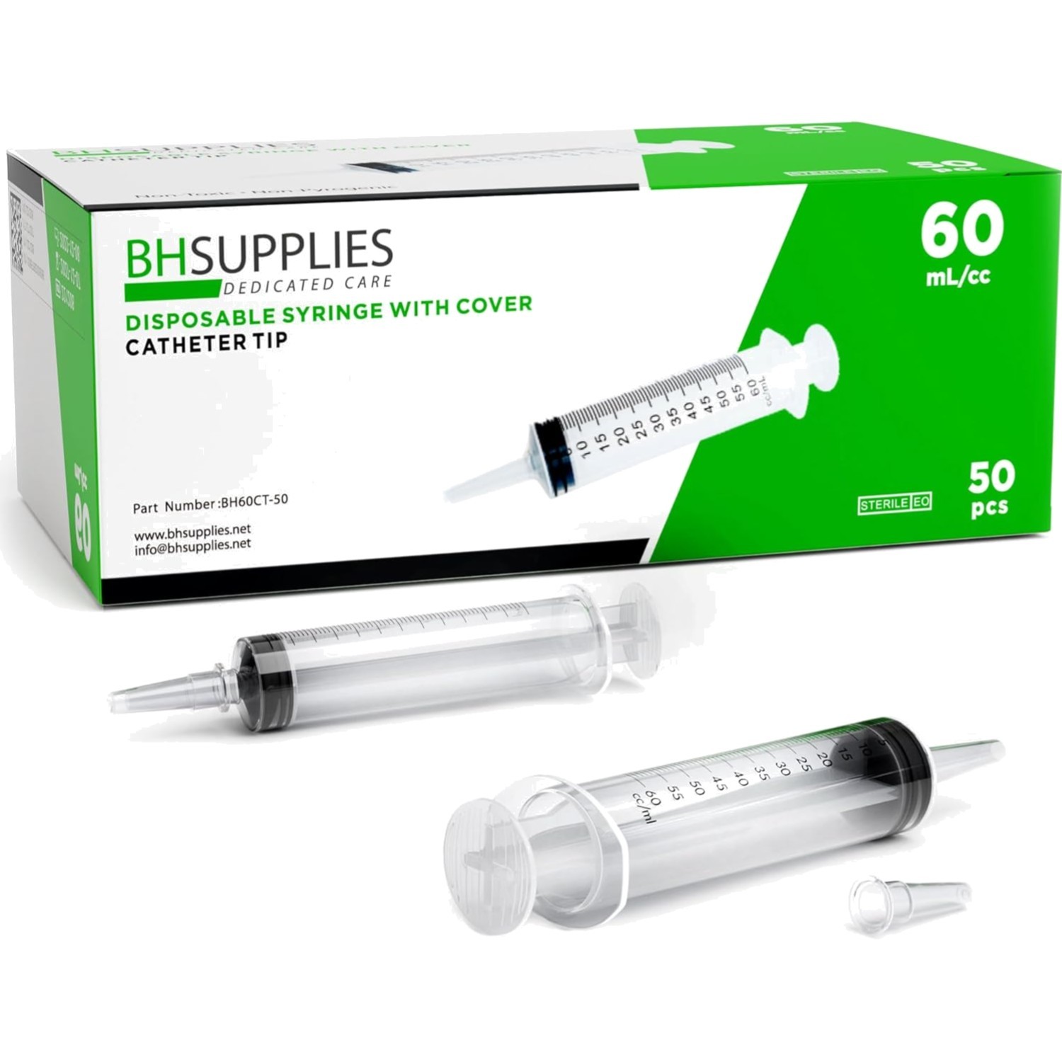 60mL Syringe Catheter Tip Sterile No Needle Pack of 50 Medical Supplies