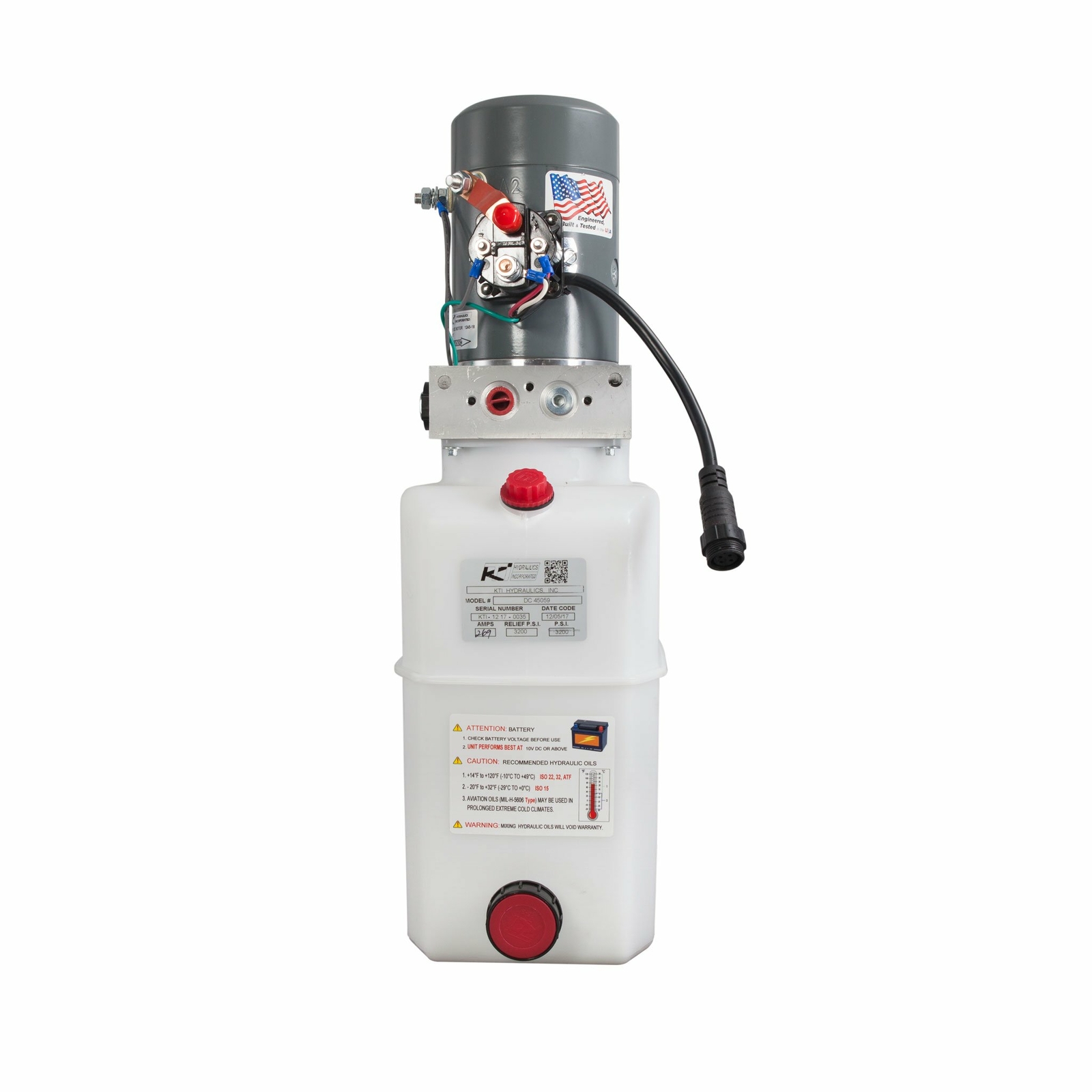 Single Acting Hydraulic Pump For Dump Trailers KTI – 12VDC – 6 Quart Reservoir