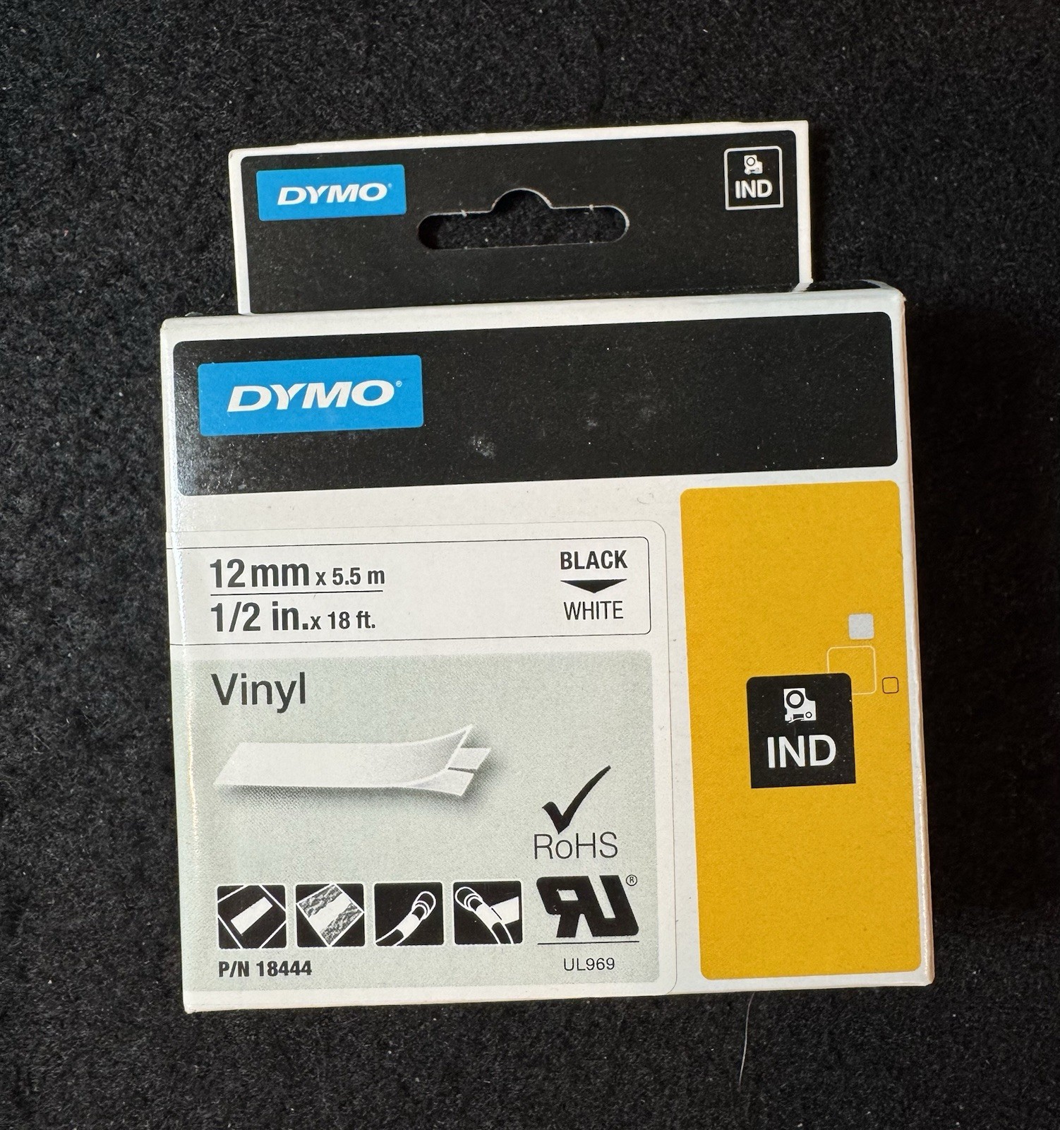 Genuine Dymo Rhino IND Vinyl Label Tape 12mm 1/2