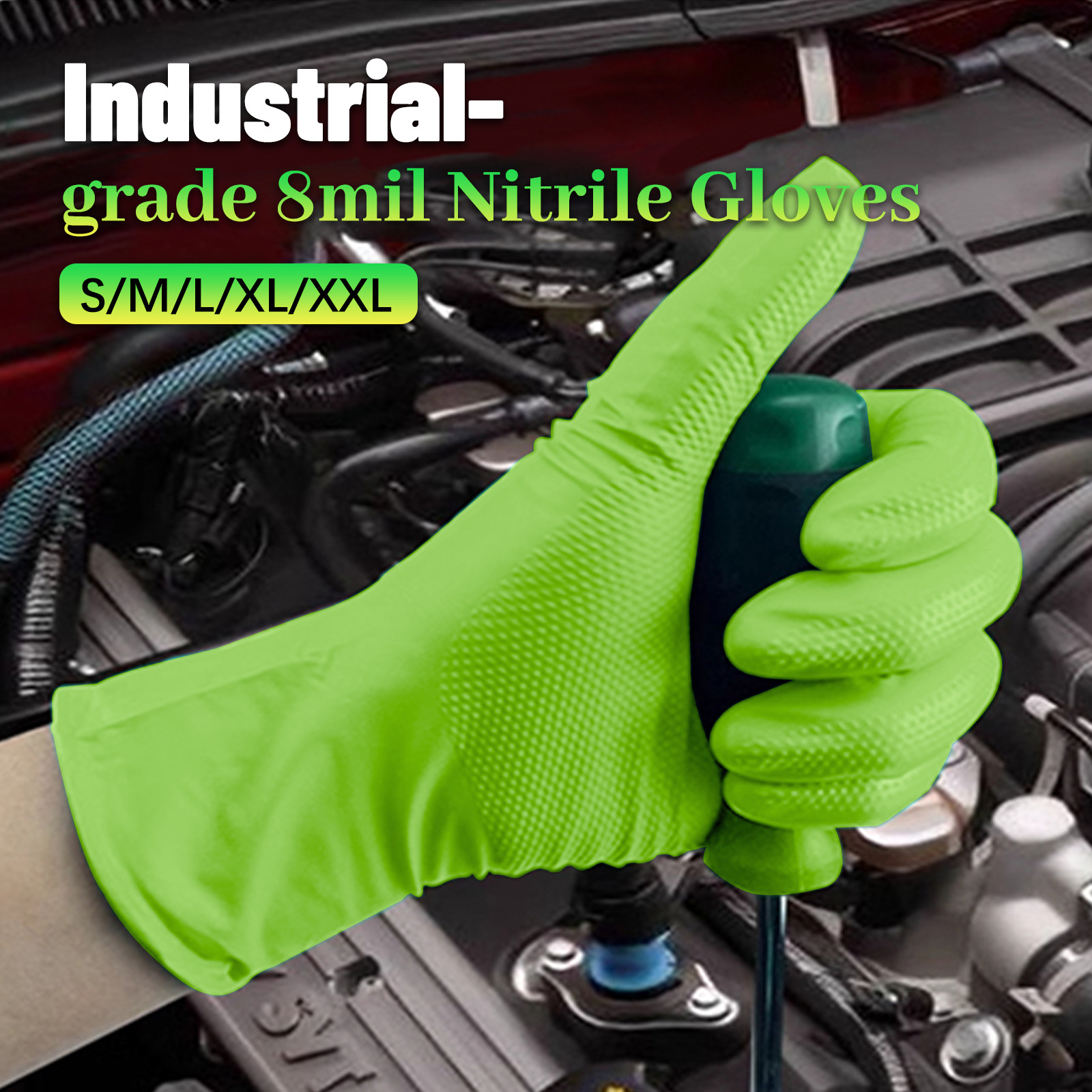 Disposable Green Nitrile Gloves 8mil Diamond Textured Powder Free 100PCS