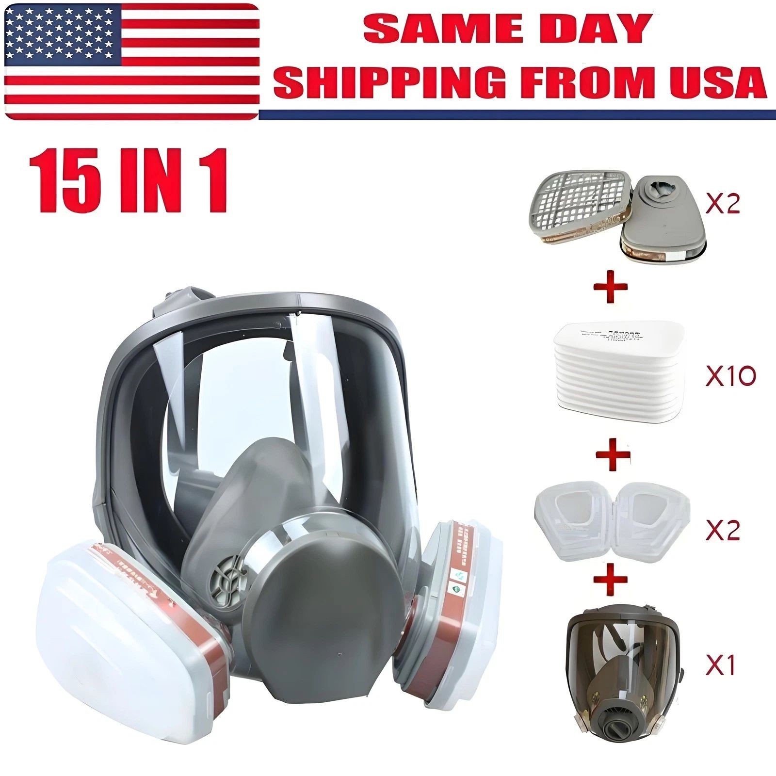 Reusable Full Face Gas Mask For Painting Sanding Woodworking Replaceable Filters