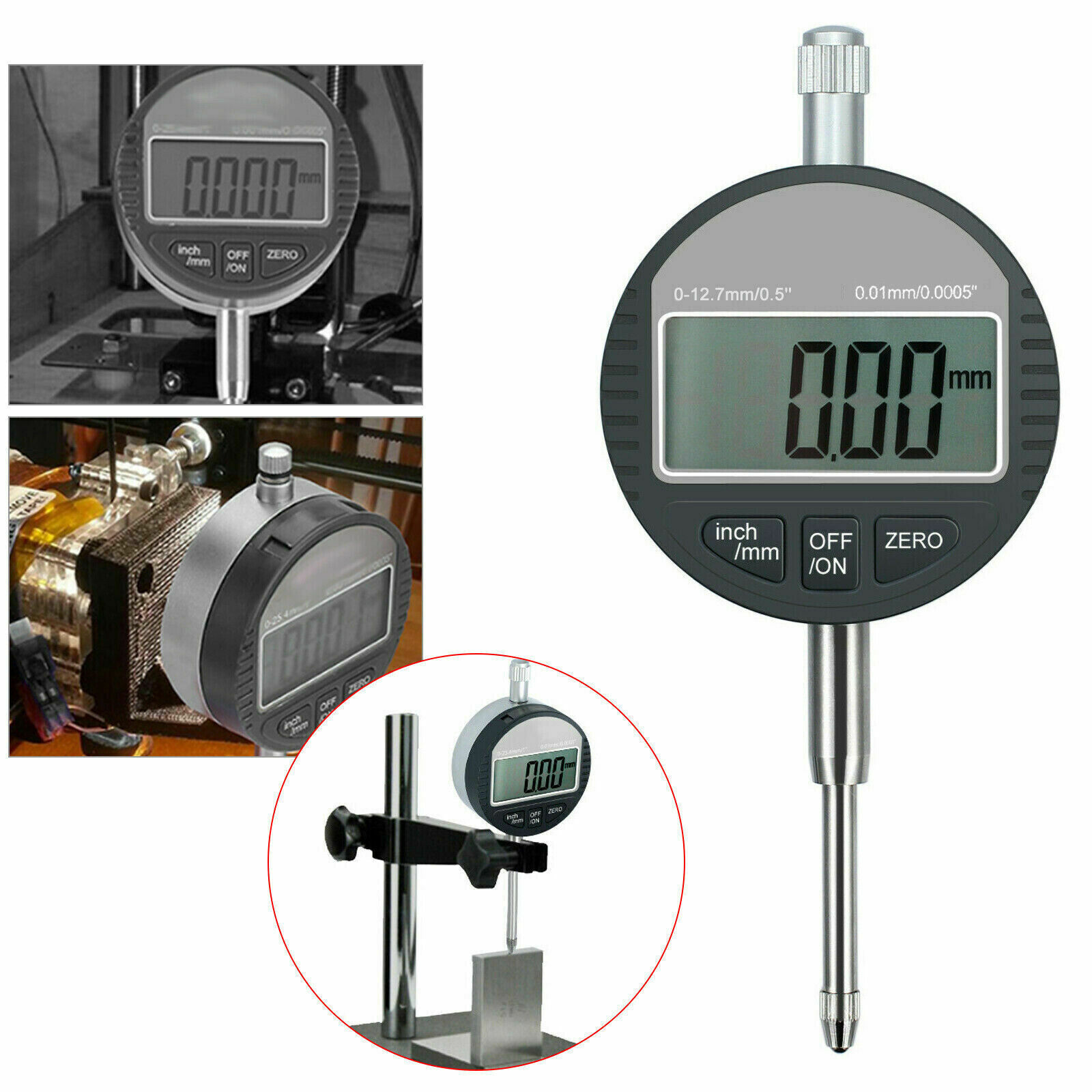 0.01/0.0005» Digital Dial Indicator Gauge 0-12.7mm/0.5″ Probe Test Indicator C#