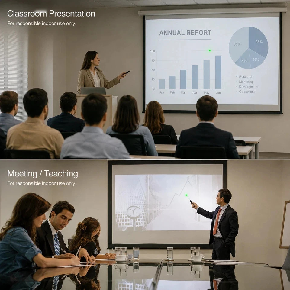 Green Presentation Laser Pointer Pen 1mW Class II Rechargeable Office Pointer