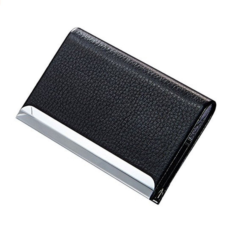 PU Leather Metal Business Card Holder – Sleek Pocket ID Credit Card Case Wallet