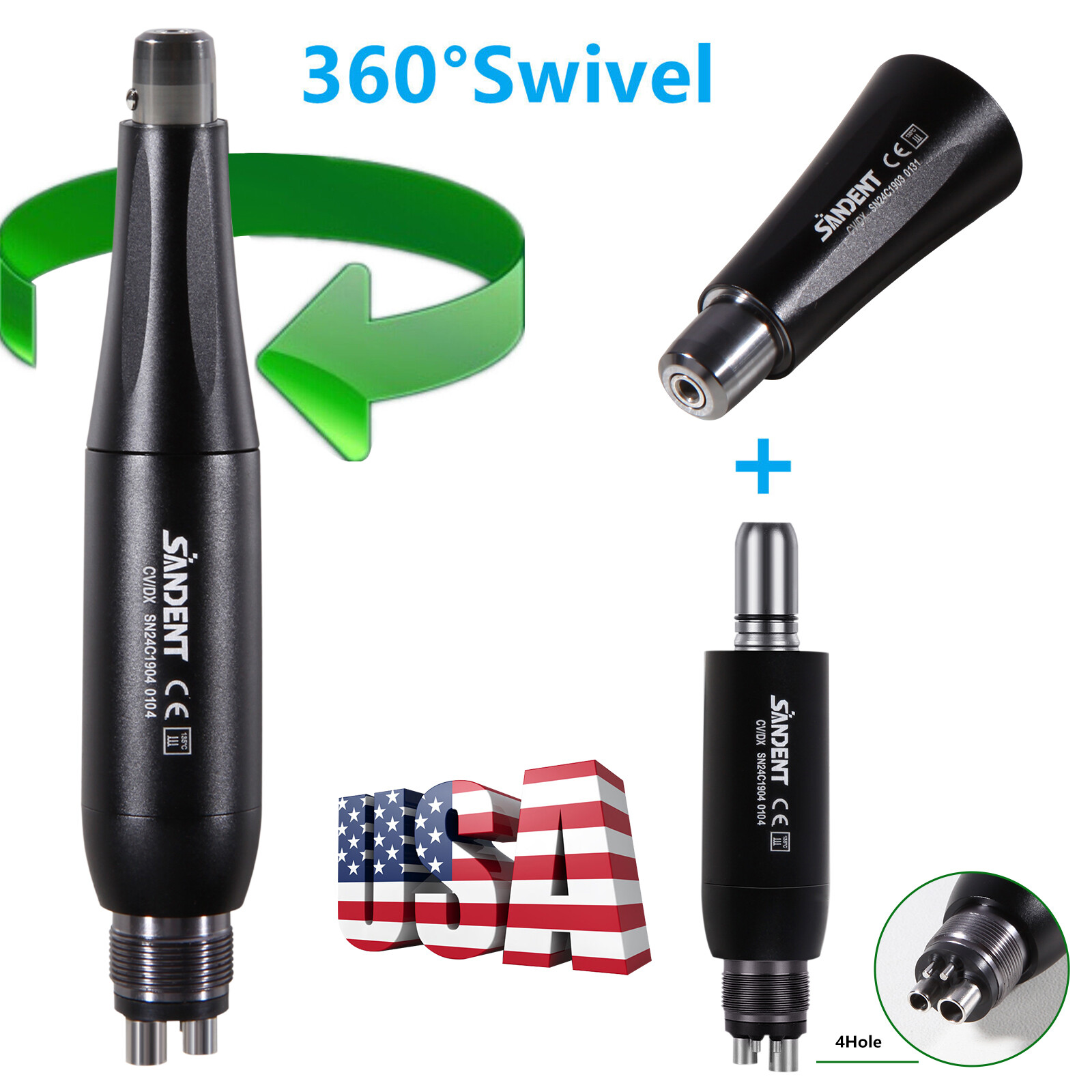 SANDENT 4:1 Reduction Hygiene Prophy Handpiece Air Motor 4Holes & Nose Cone