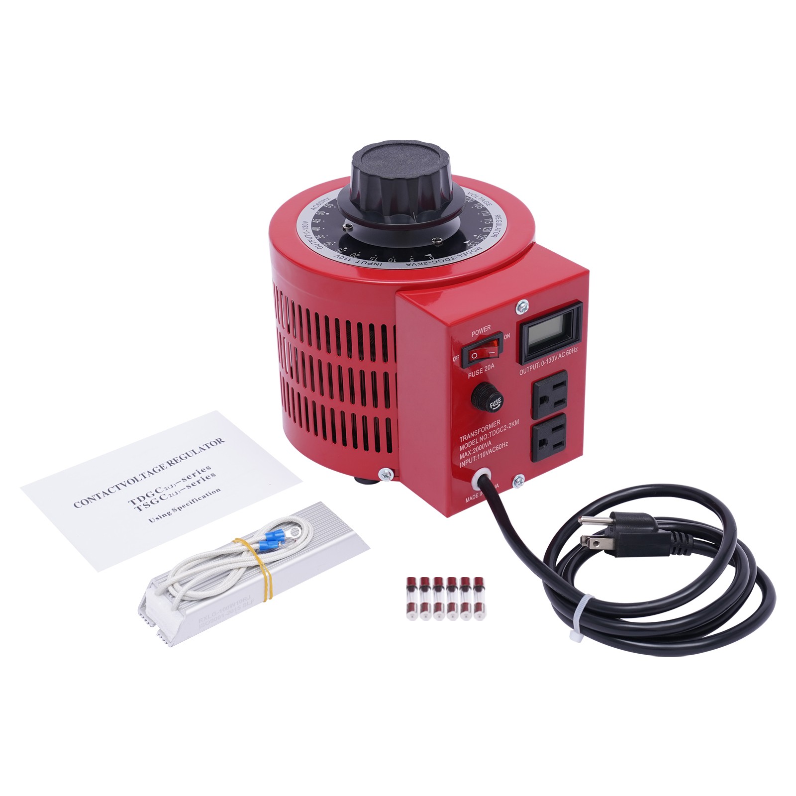 20Amp Variac Transformer Variable 0-130V AC Voltage Regulator Metered 2000VA Red