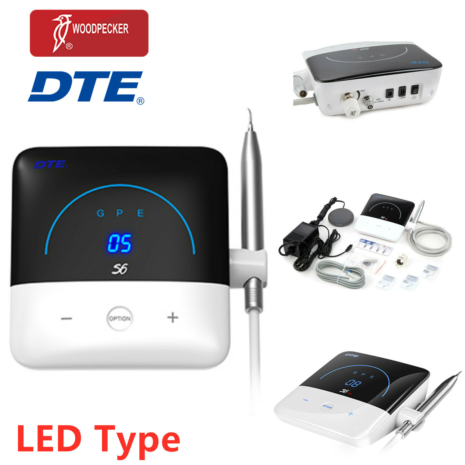 Woodpecker DTE Dental S6 LED Ultrasonic Scaler HD-8L Handpiece 7 Tips 110V