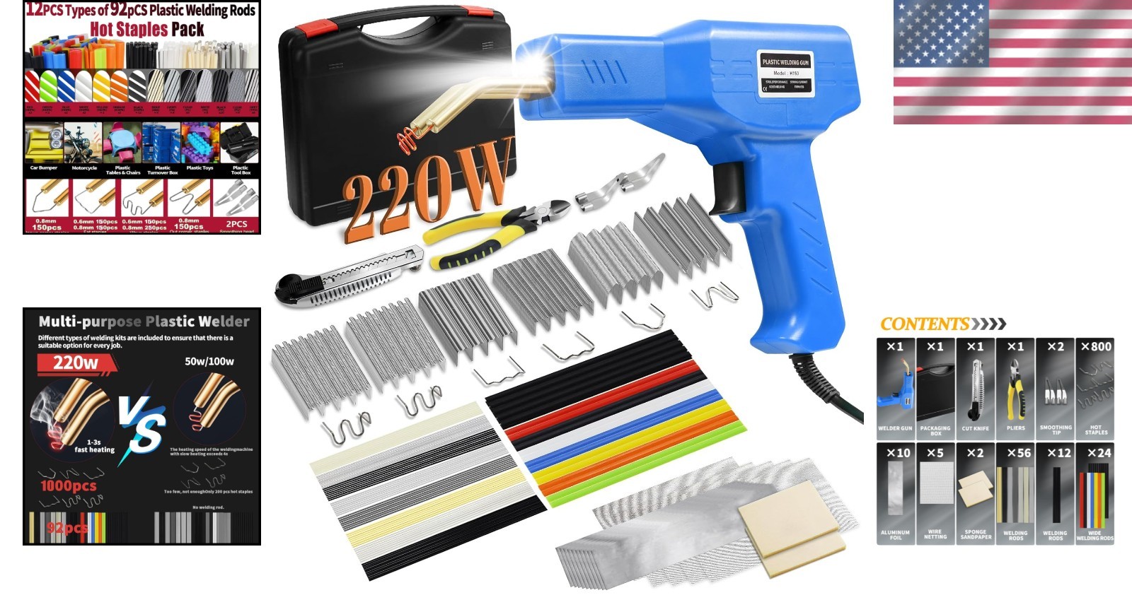 220W Plastic Welder Kit for Quick Car Bumper Repair – 1000 Hot Staples Included