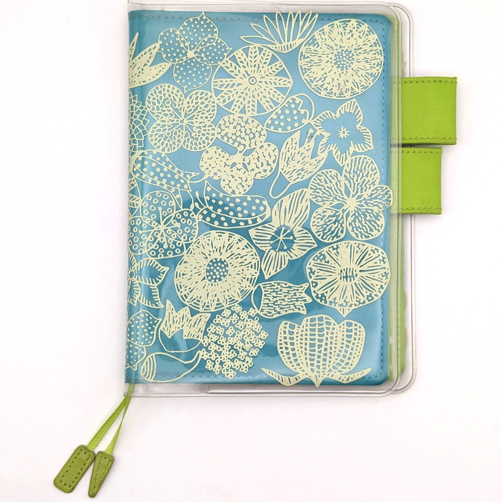 Hobonichi Cover Colors Blue Green A6 Cover on Cover Crazy Flower w/Pencil Board