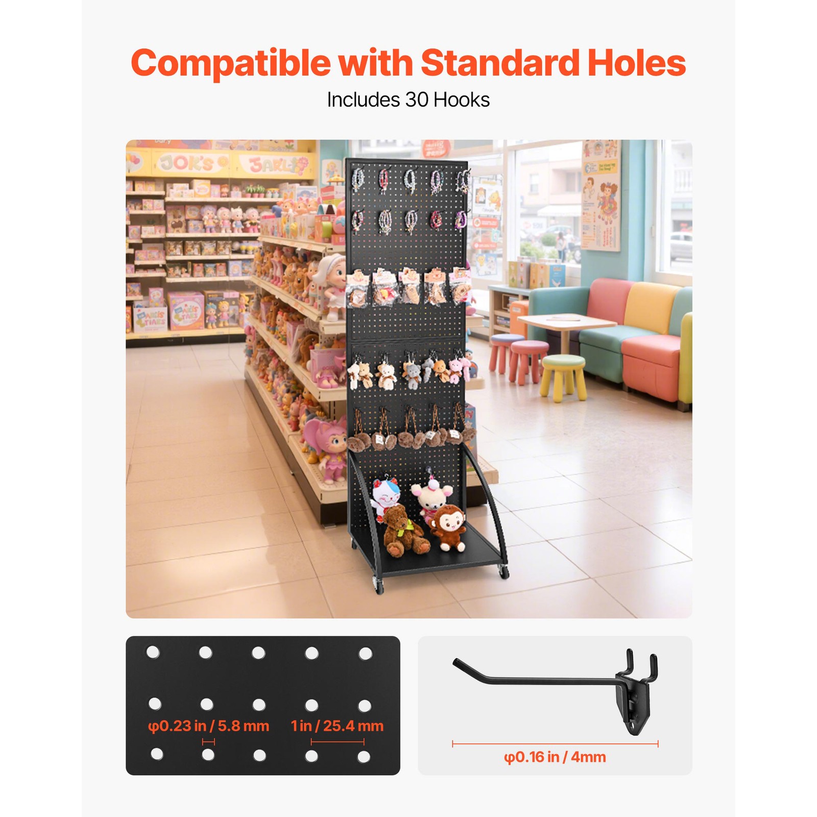 Pegboard Display Stand with 30 Hooks Pegboard Panels Display with a Plate Black